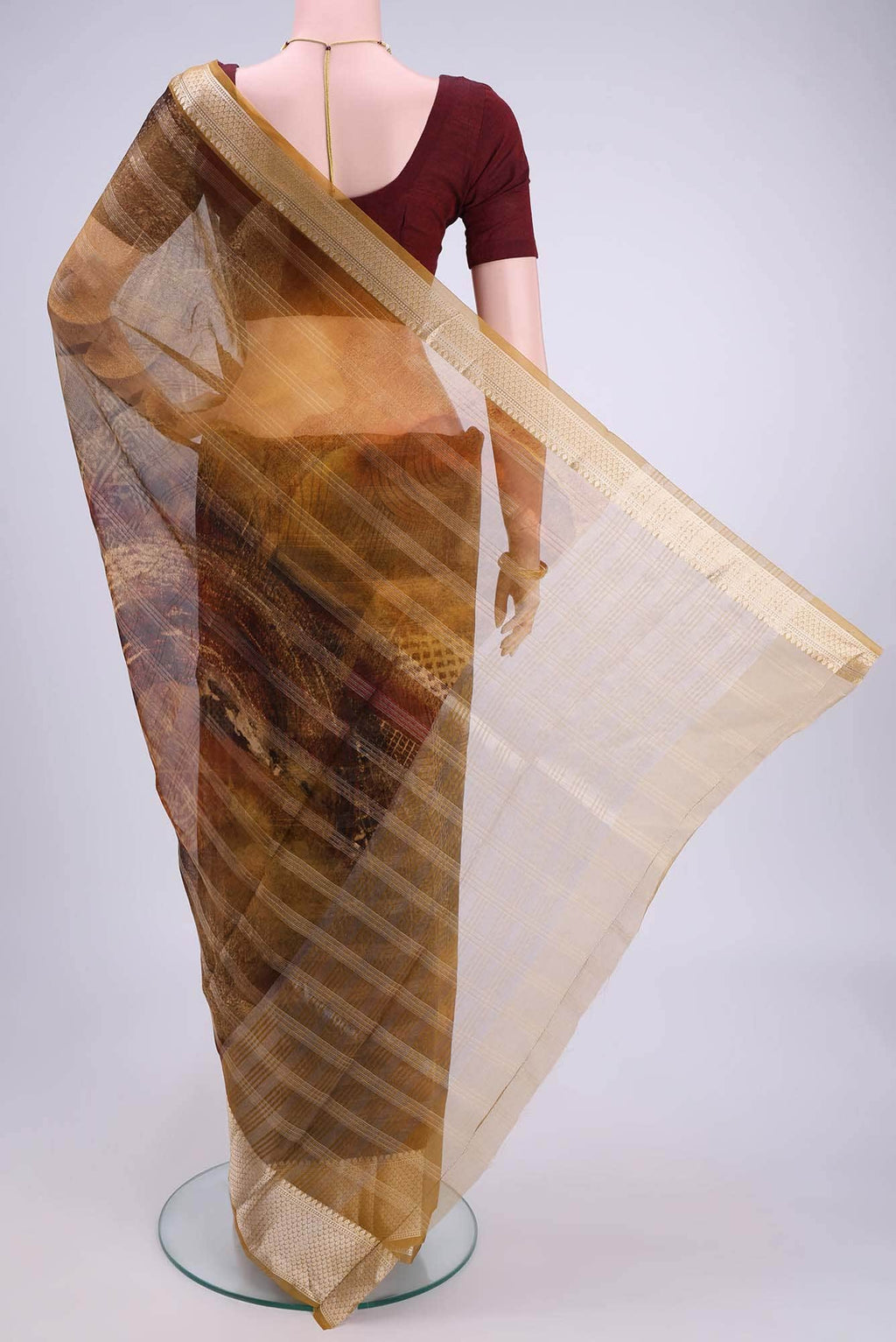 Brown Organza Silk Saree