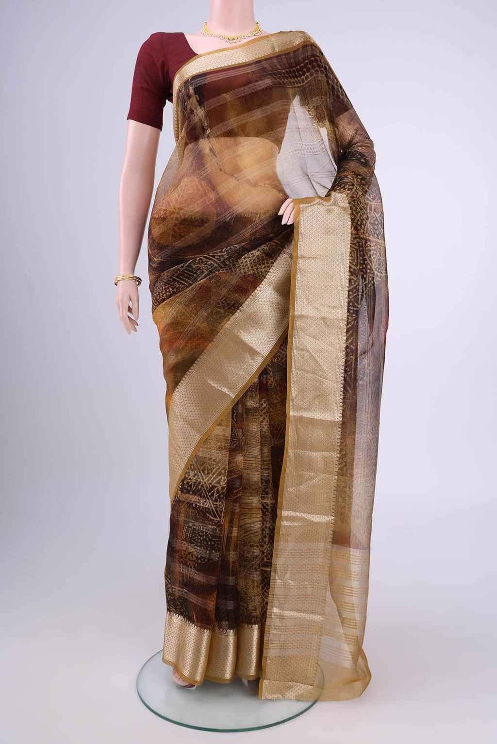 Brown Organza Silk Saree