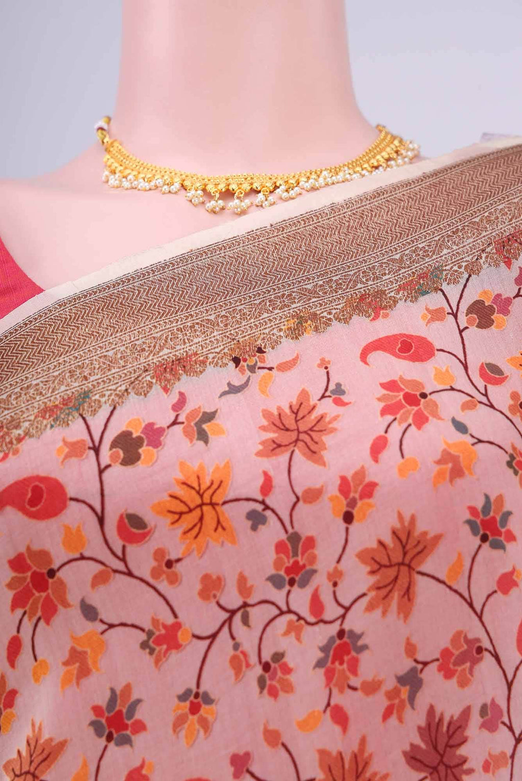Beige Organza Silk Saree