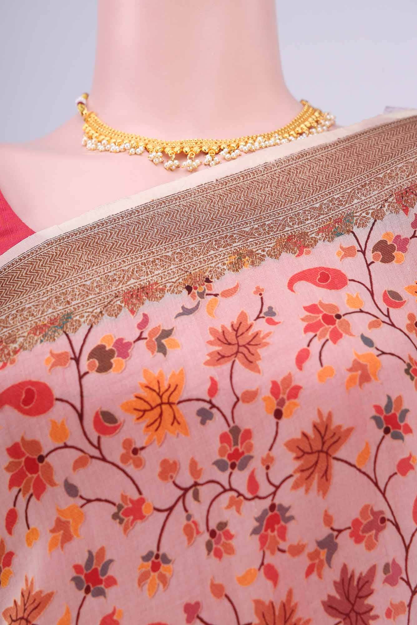 Beige Organza Silk Saree