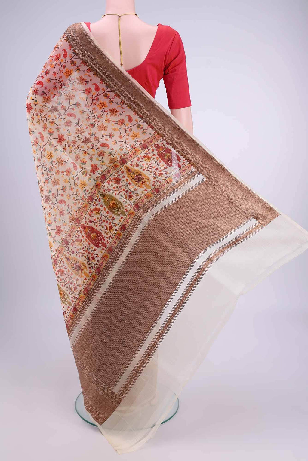 Beige Organza Silk Saree
