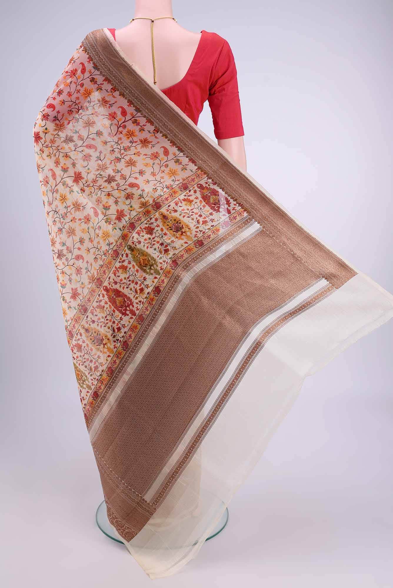 Beige Organza Silk Saree