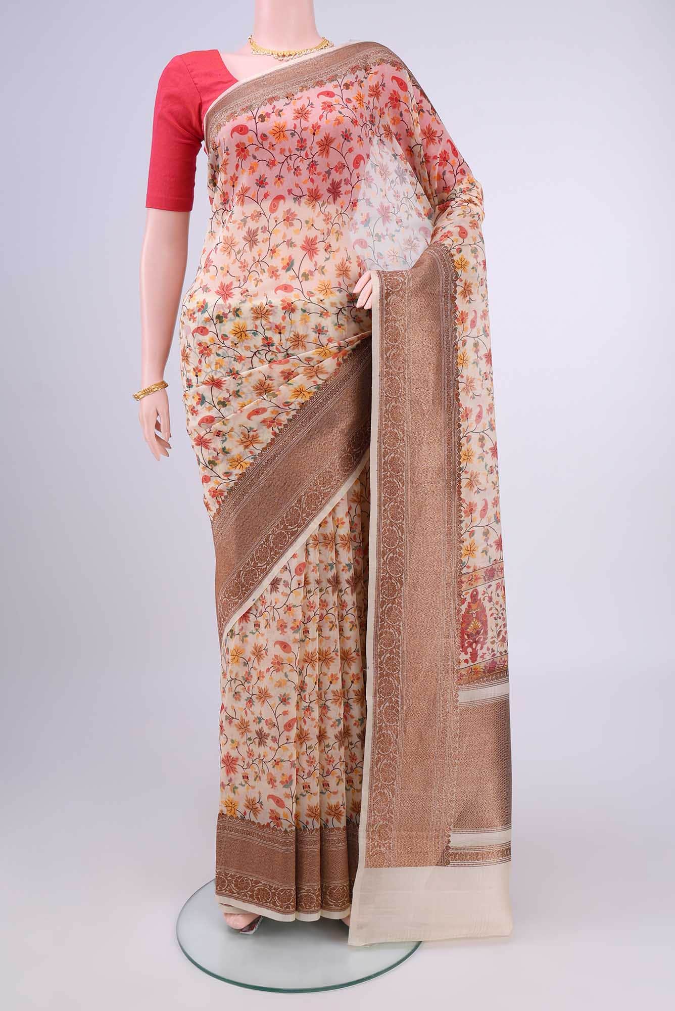 Beige Organza Silk Saree