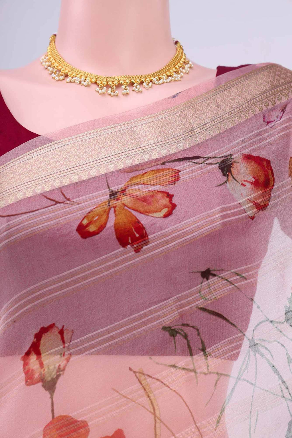 Peach Organza Silk Saree