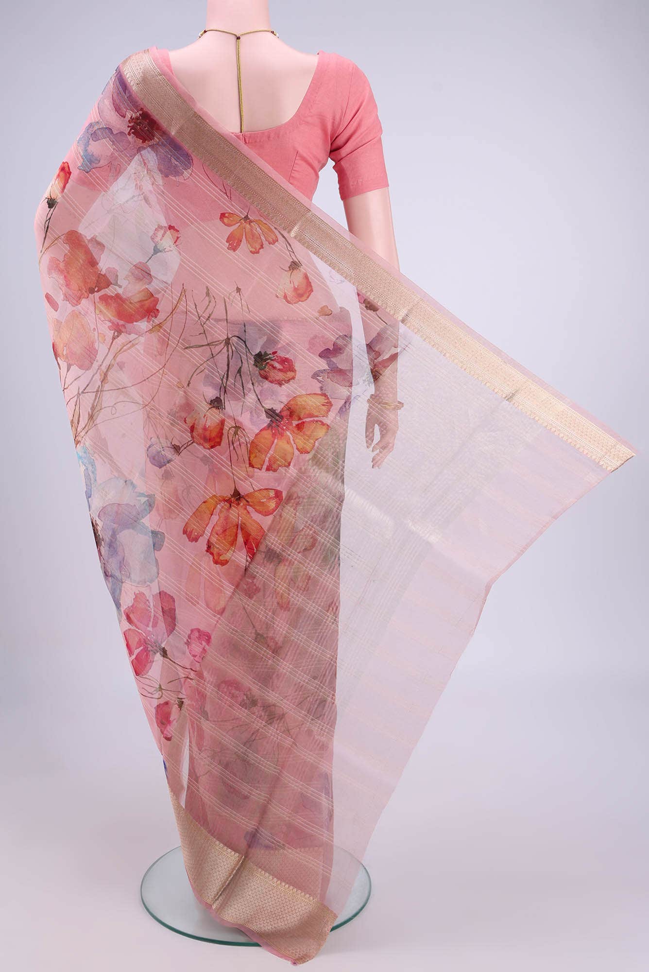 Peach Organza Silk Saree
