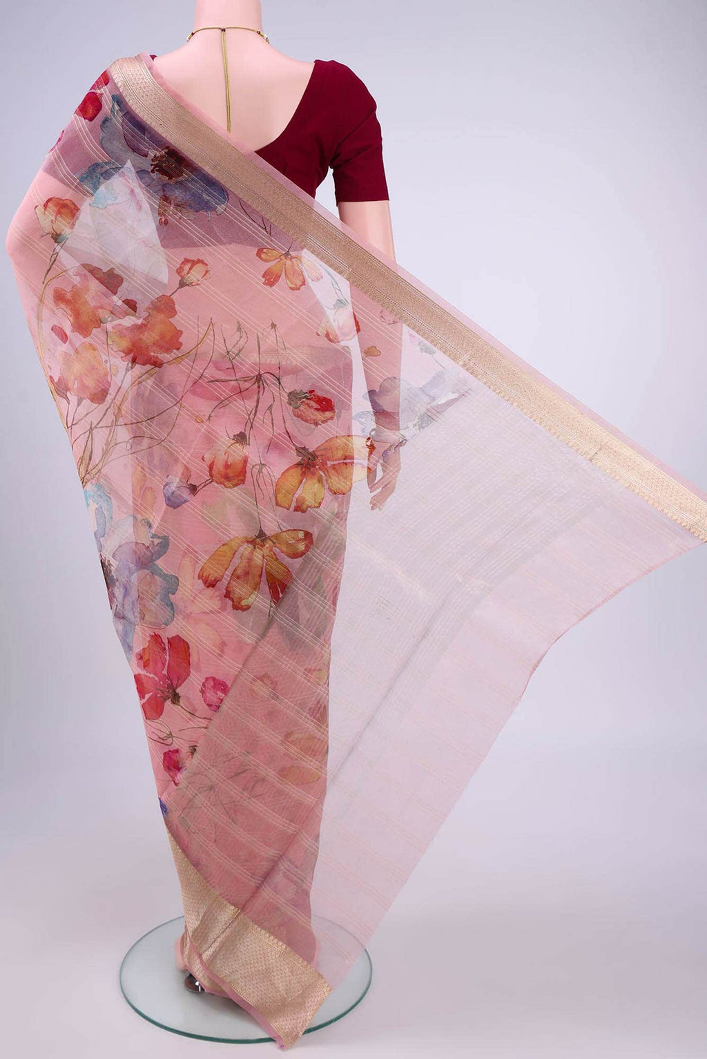 Peach Organza Silk Saree