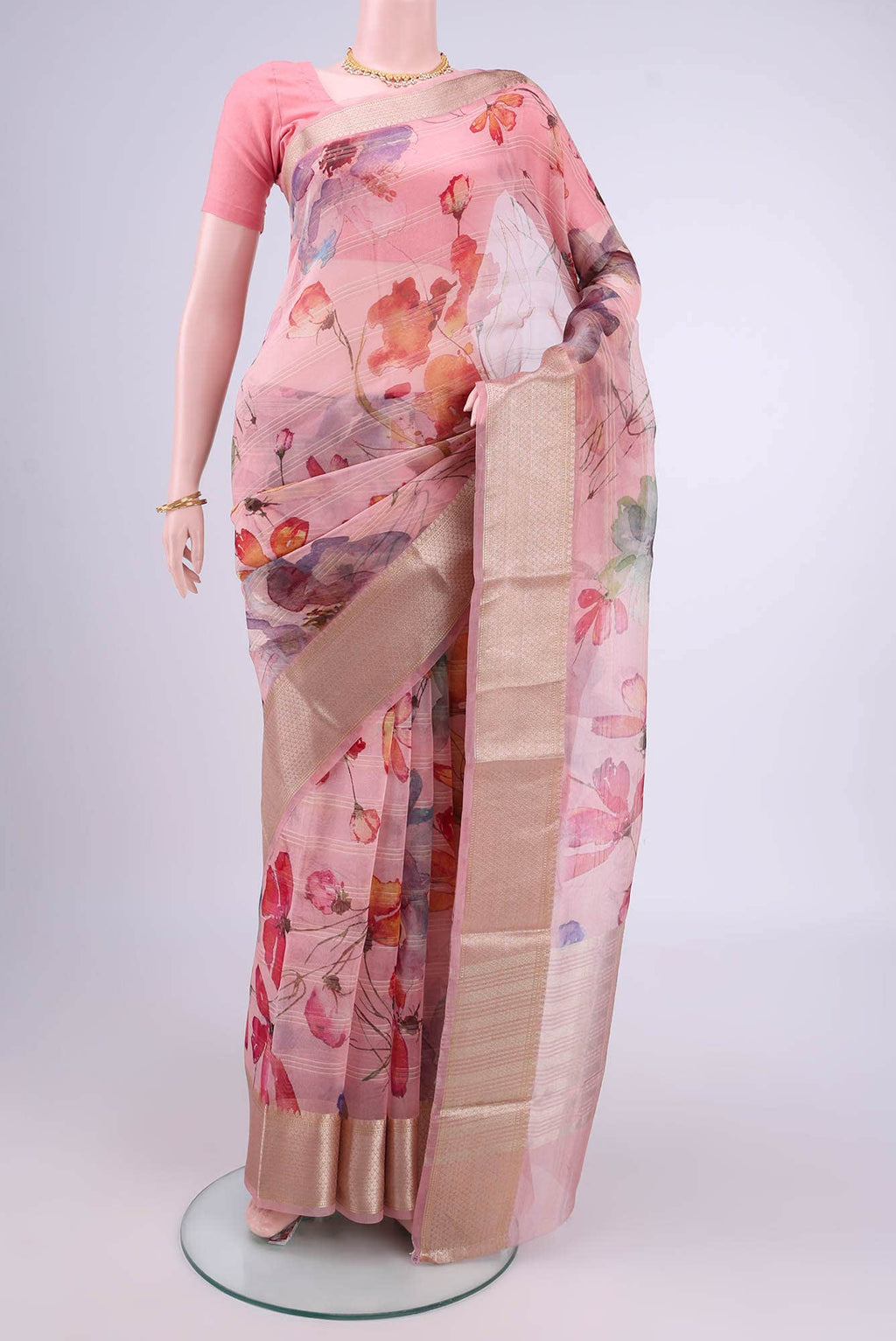 Peach Organza Silk Saree