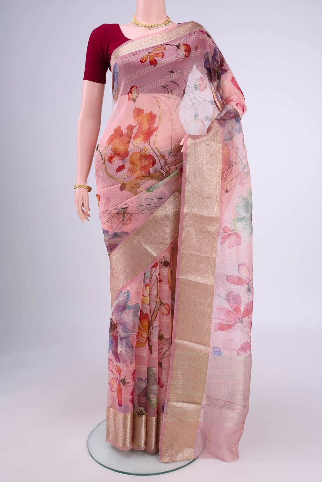 Peach Organza Silk Saree