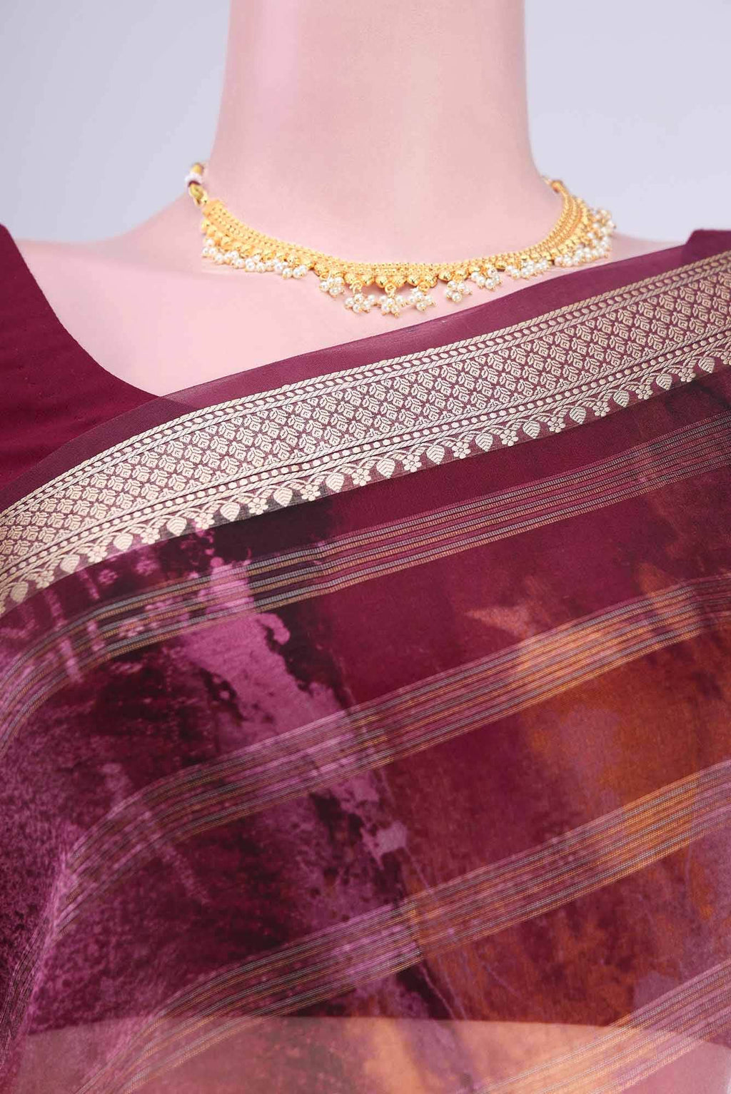 Burgundy Organza Silk Saree