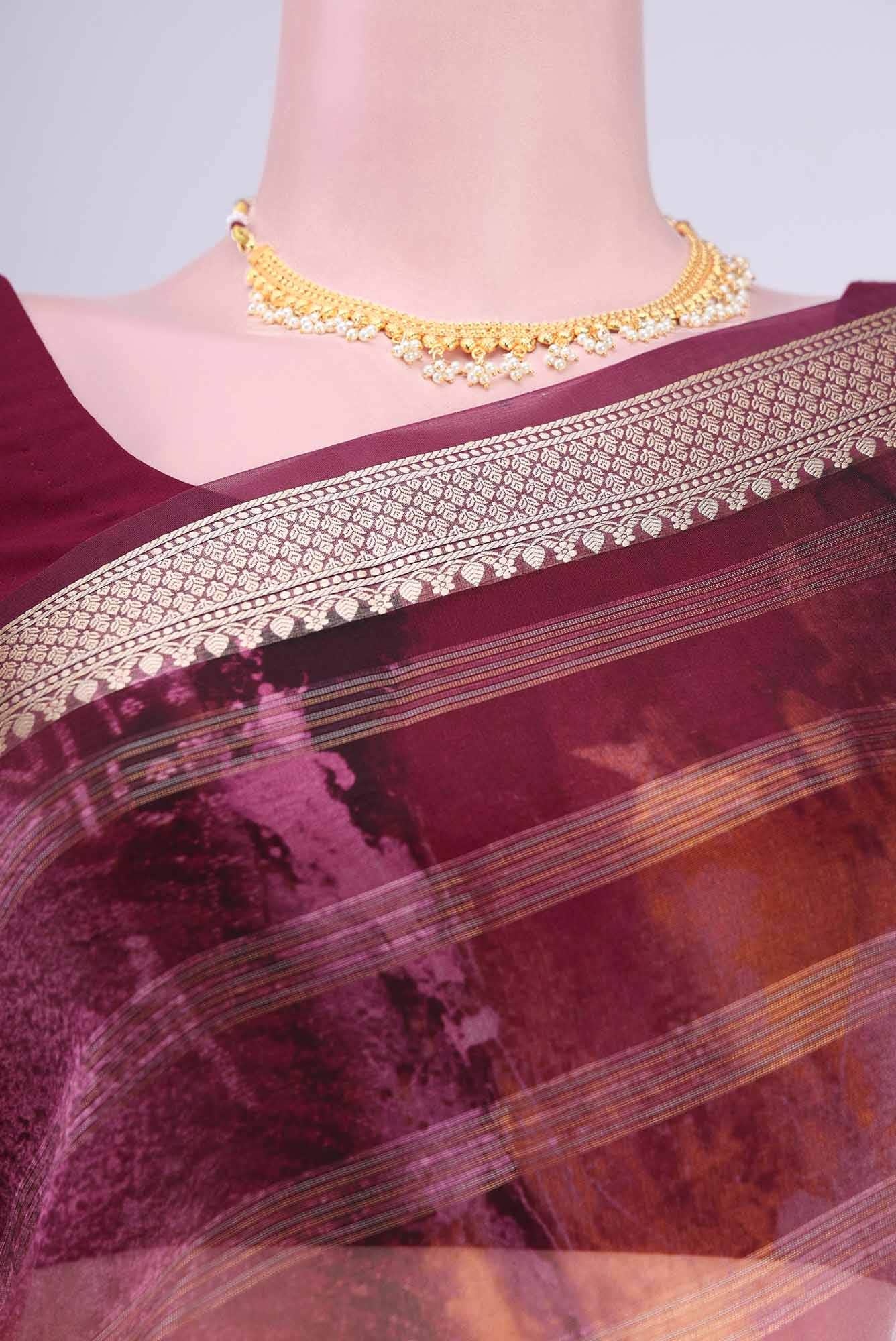 Burgundy Organza Silk Saree