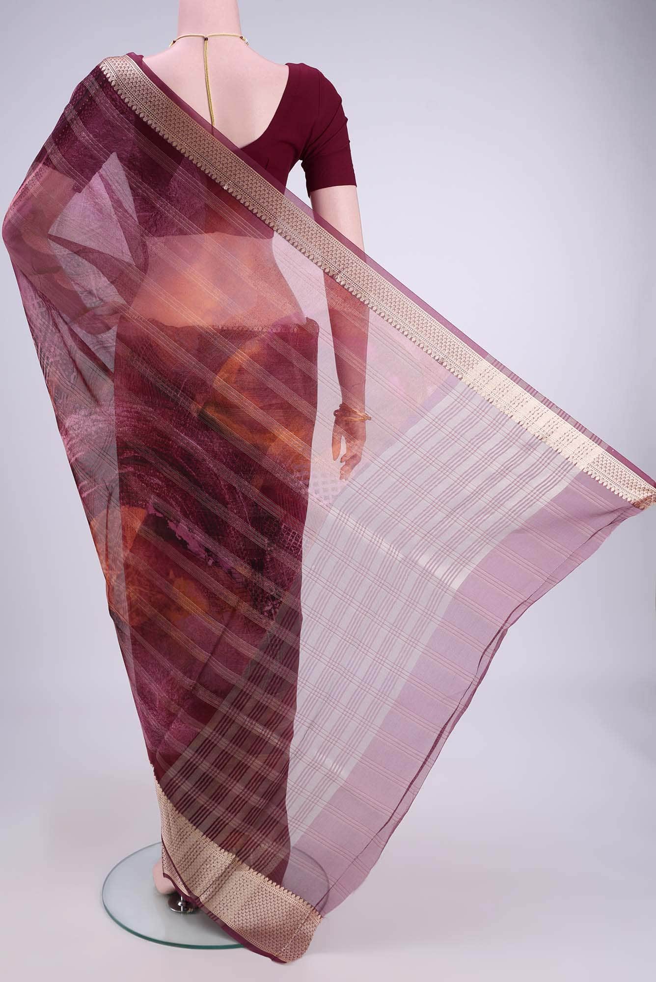 Burgundy Organza Silk Saree
