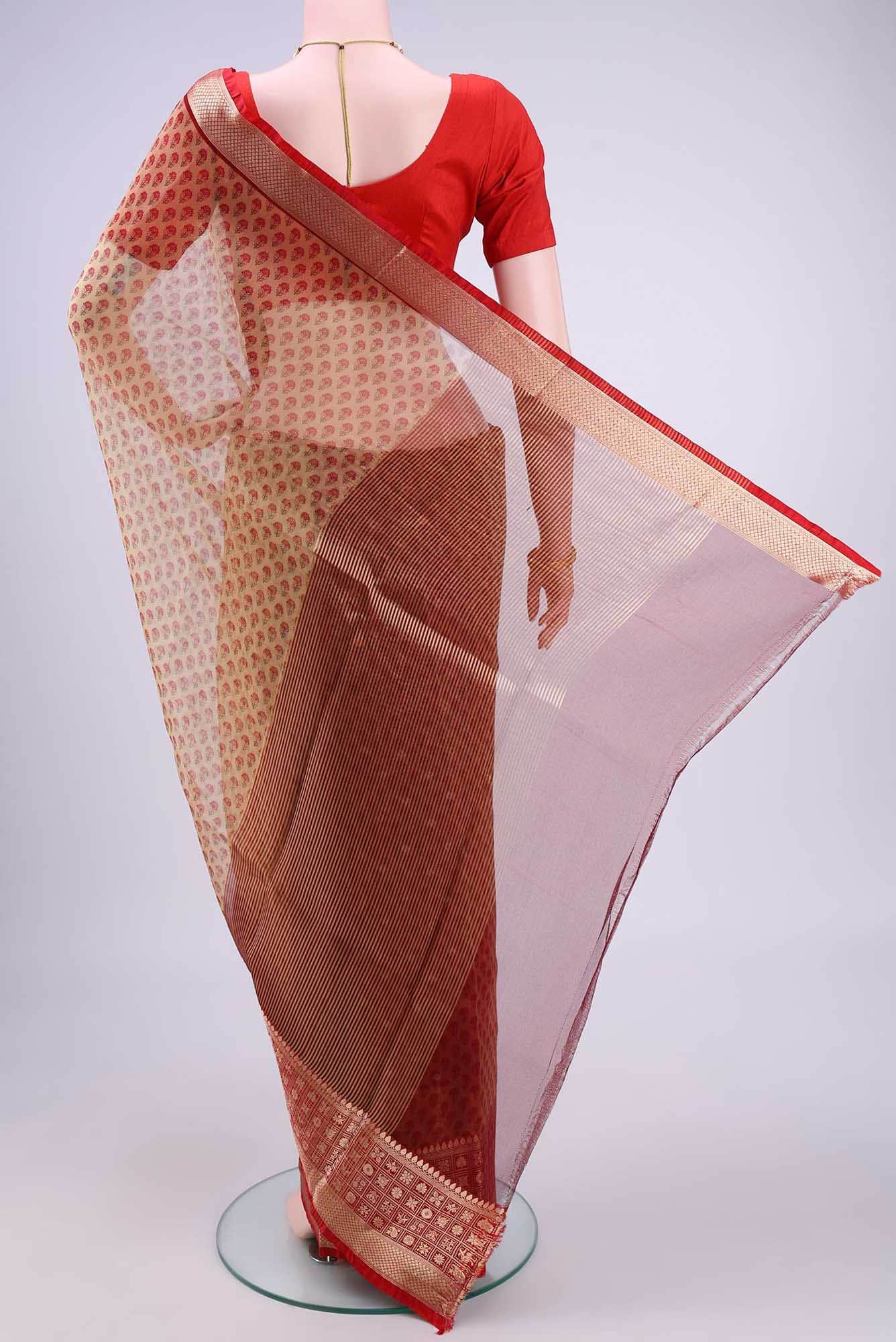 Dark Beige Organza Silk Saree
