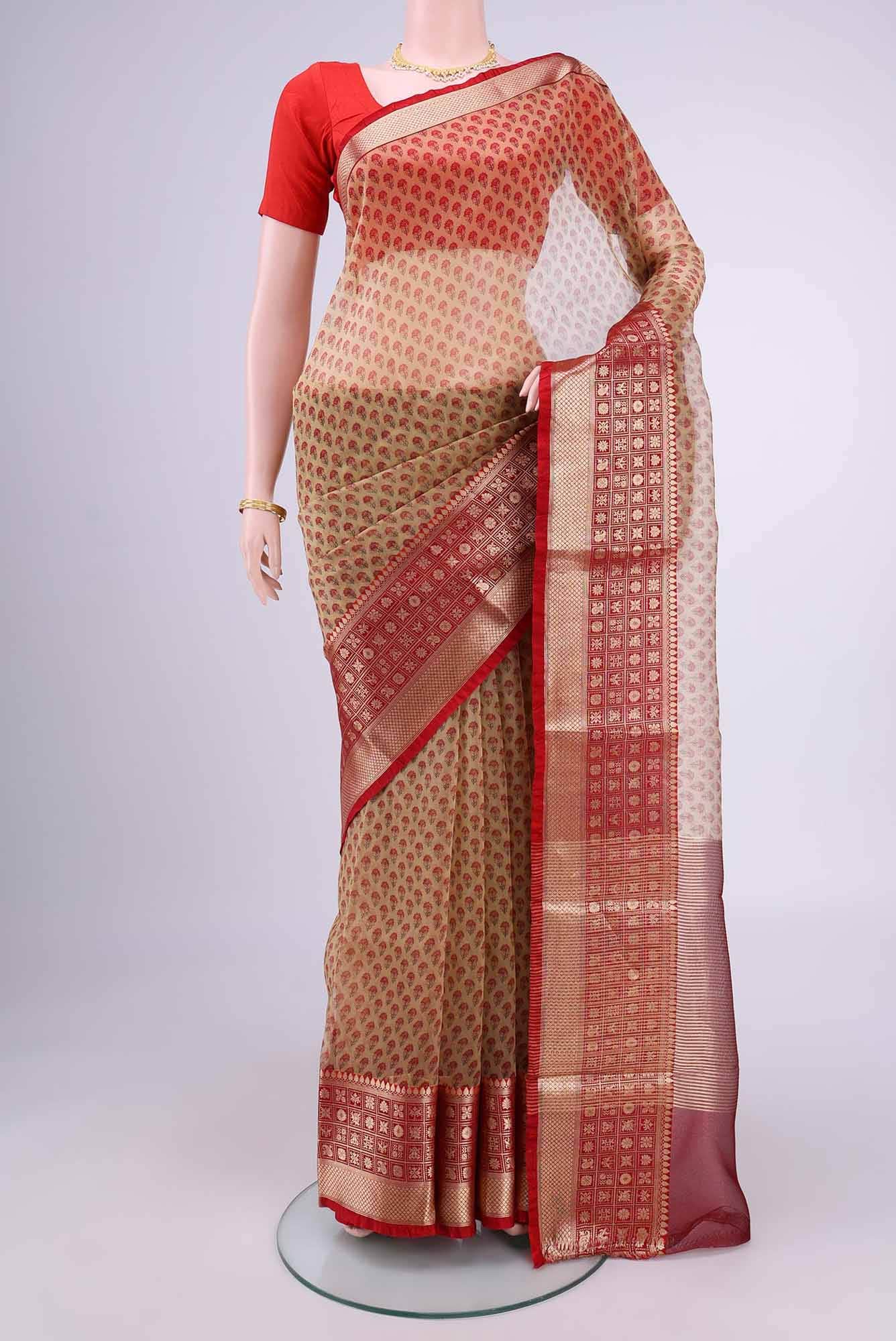 Dark Beige Organza Silk Saree
