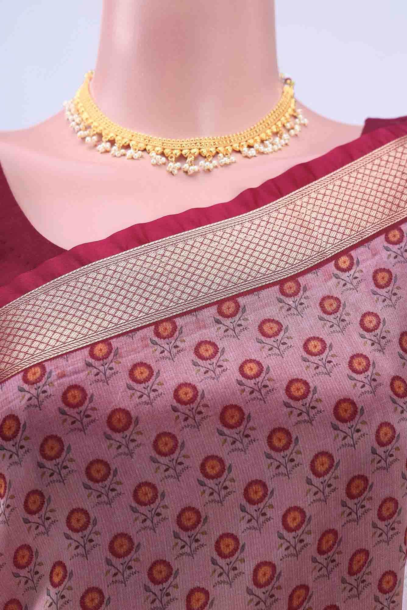 Peach Organza Silk Saree