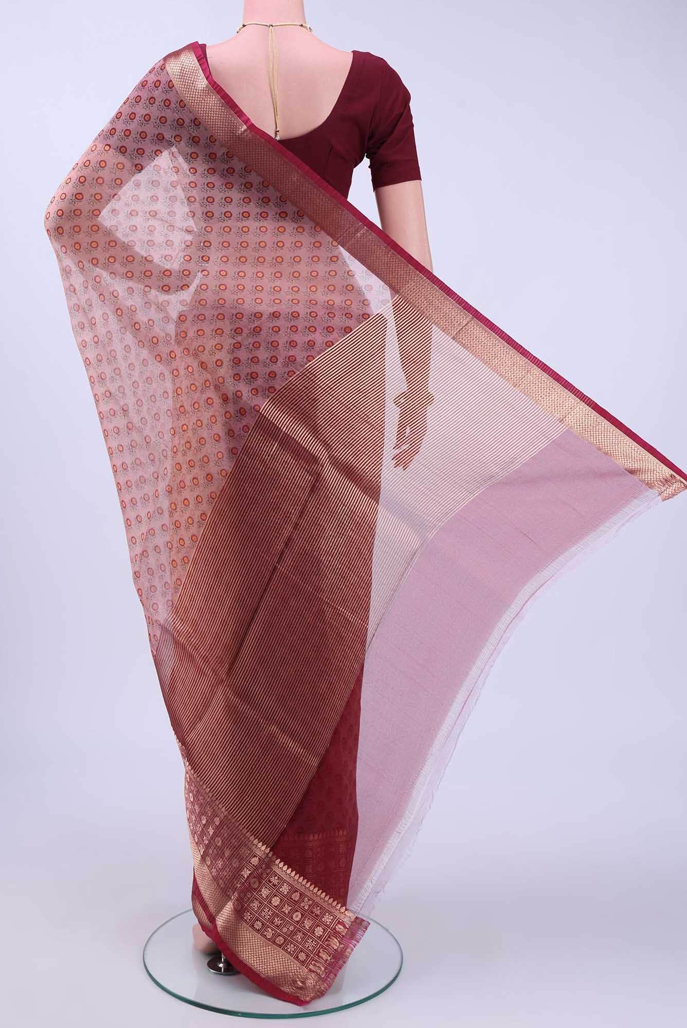 Peach Organza Silk Saree