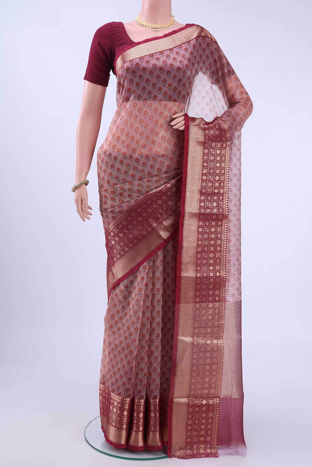 Peach Organza Silk Saree