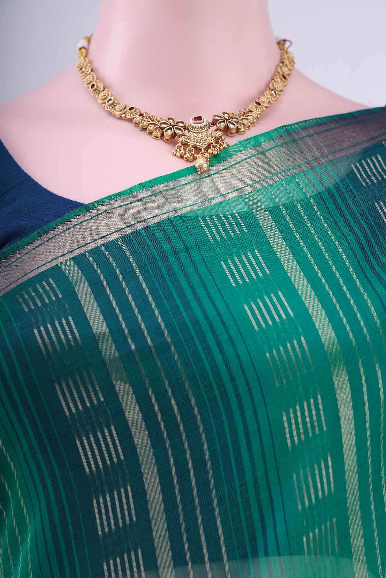 Bottle Green Kora Cotton Saree
