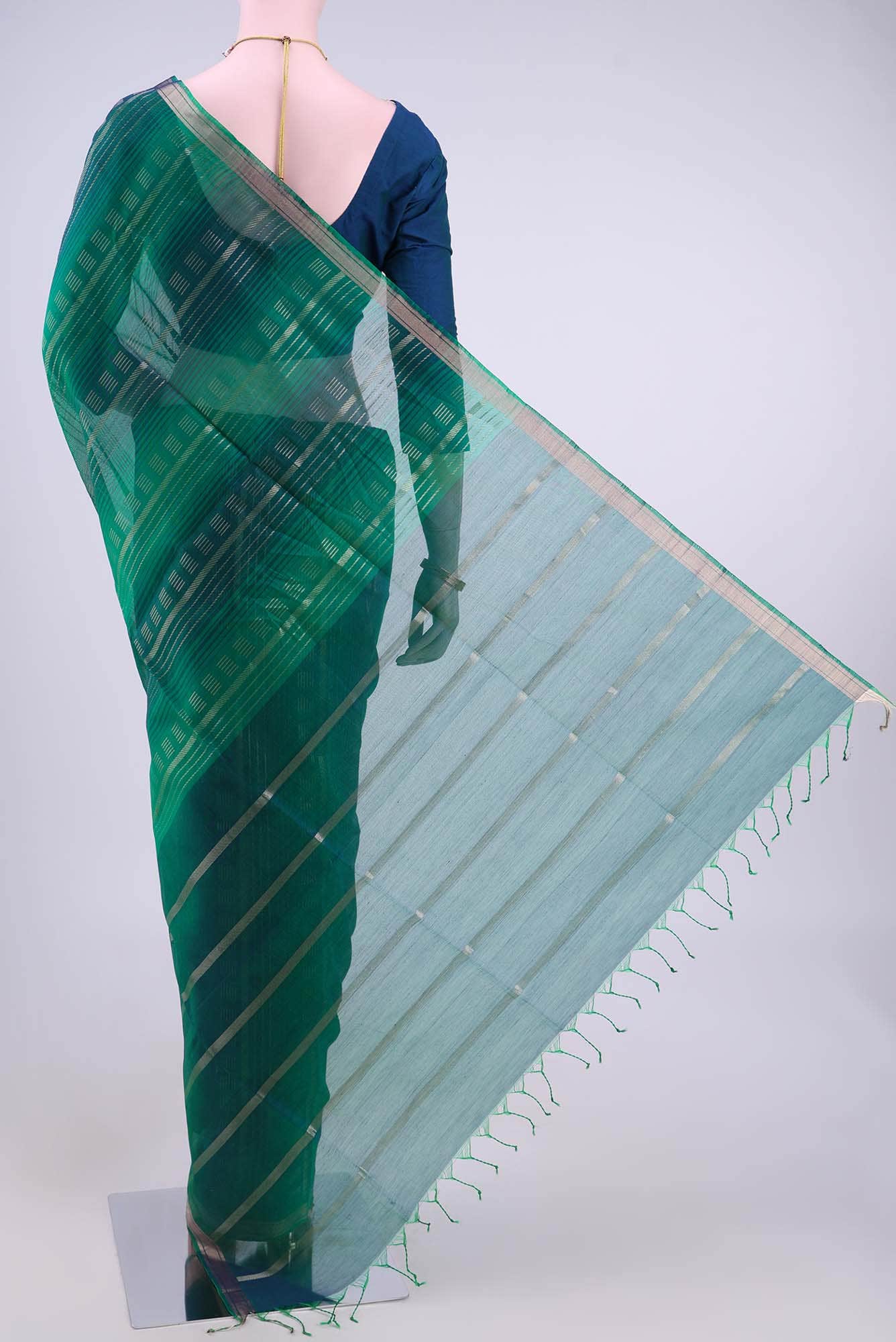 Bottle Green Kora Cotton Saree