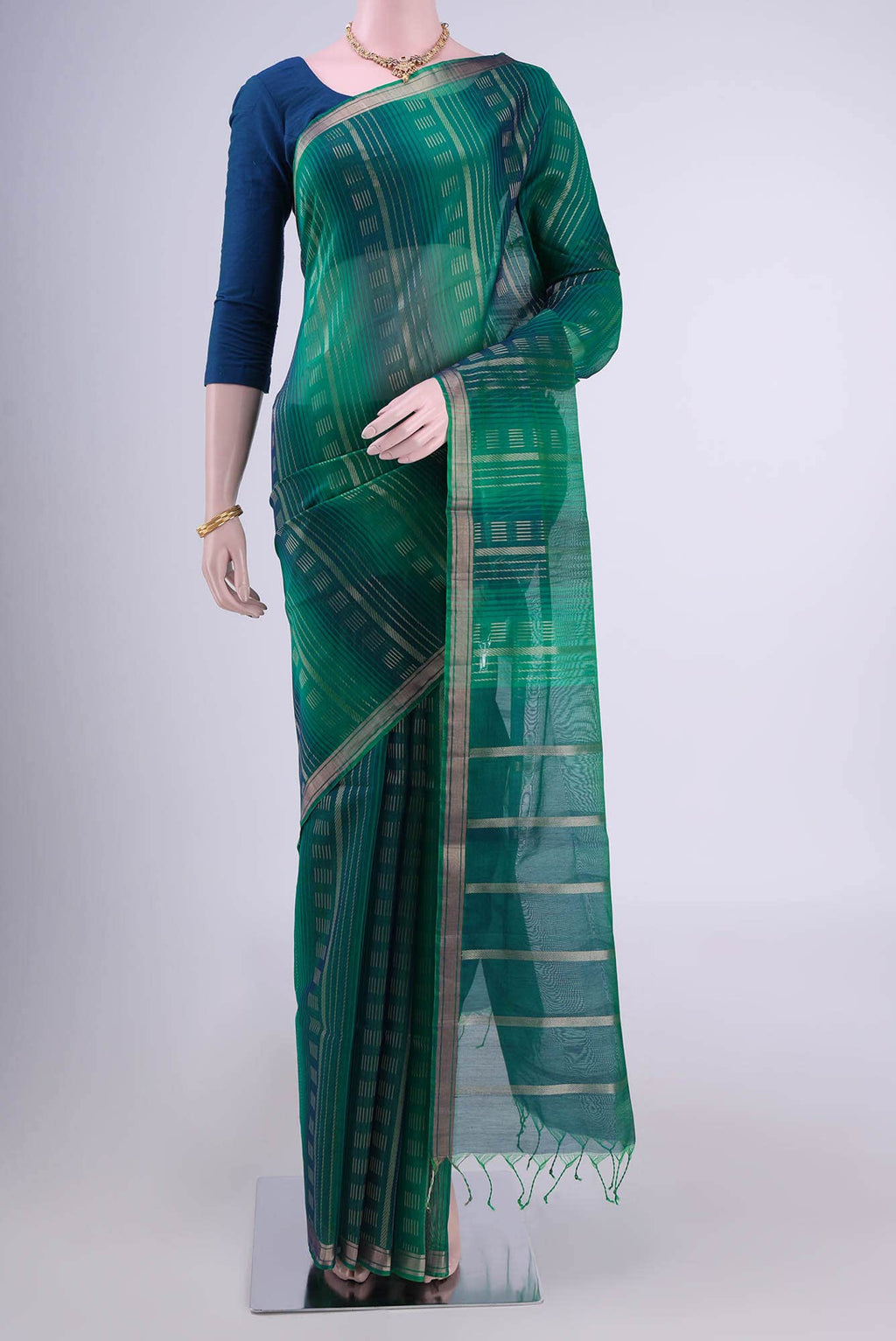 Bottle Green Kora Cotton Saree