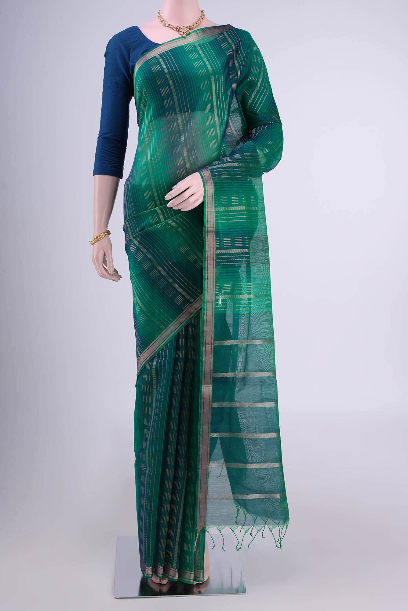 Bottle Green Kora Cotton Saree