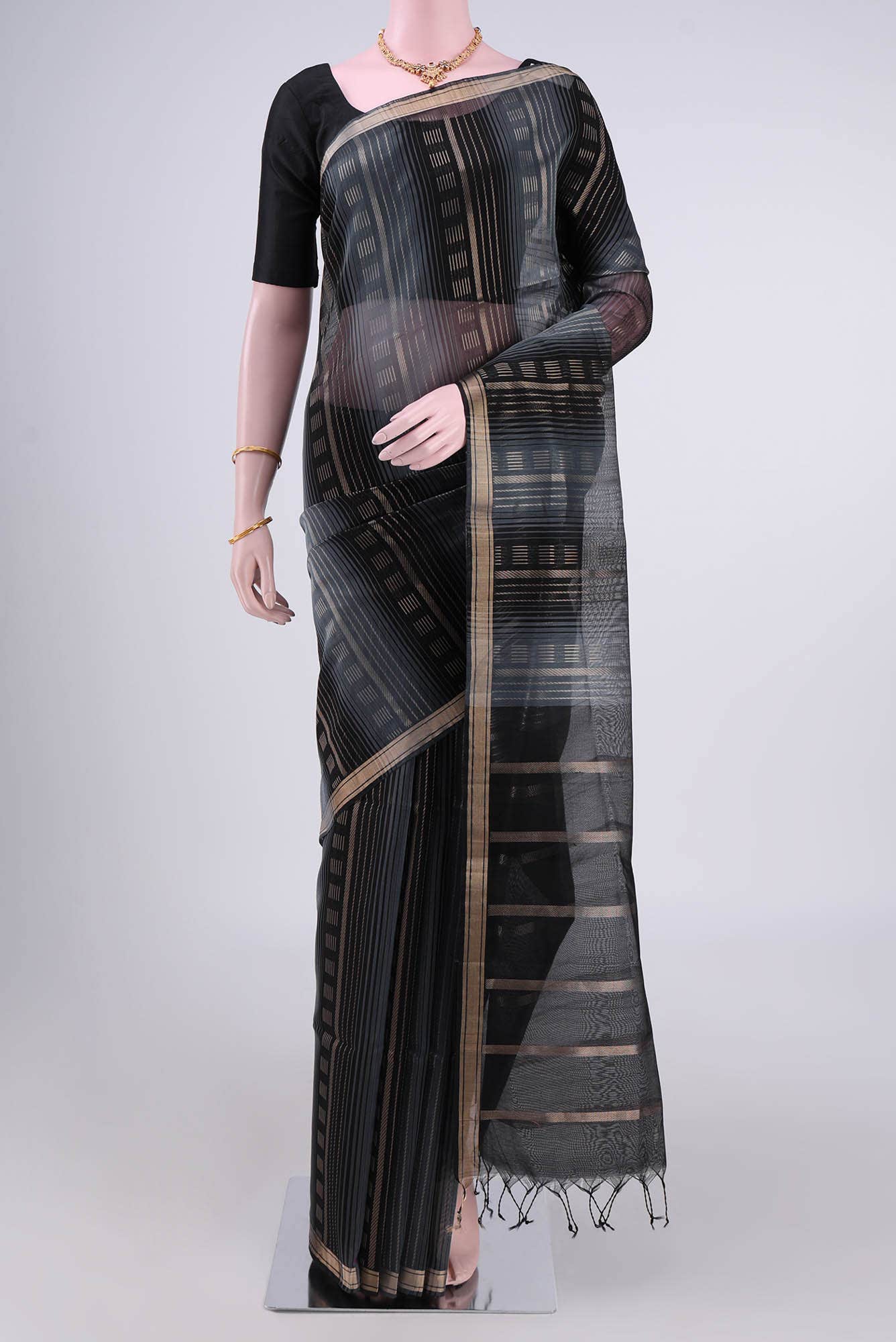 Davys Grey Kora Cotton Saree
