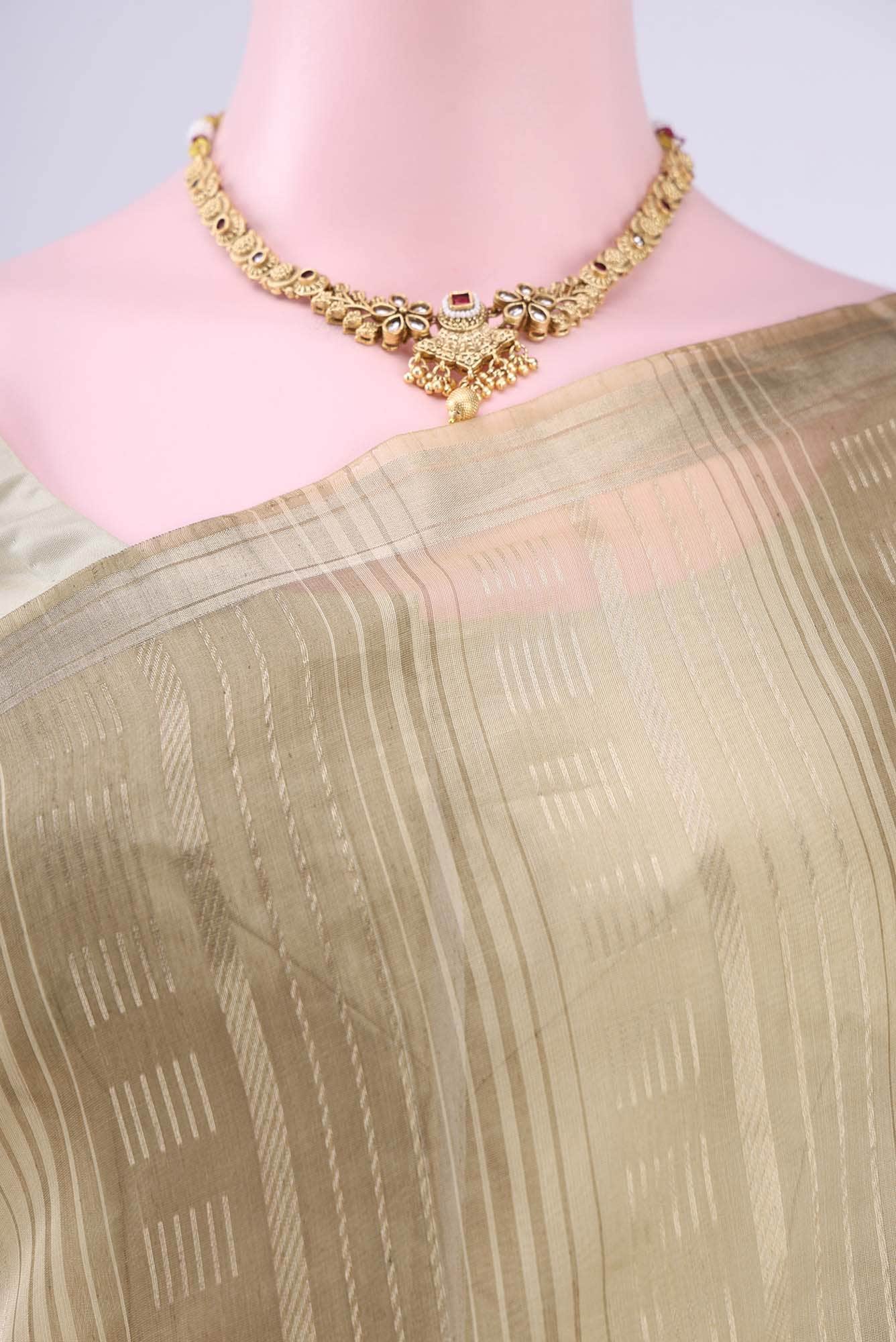 Dark Beige Kora Cotton Saree