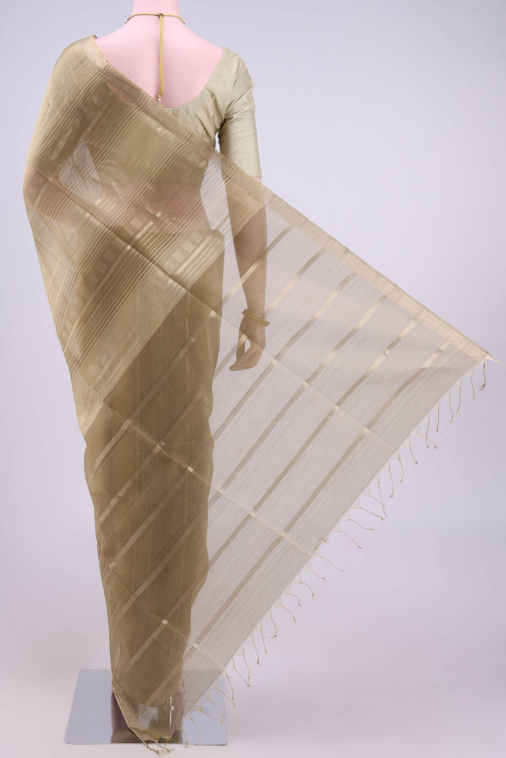 Dark Beige Kora Cotton Saree
