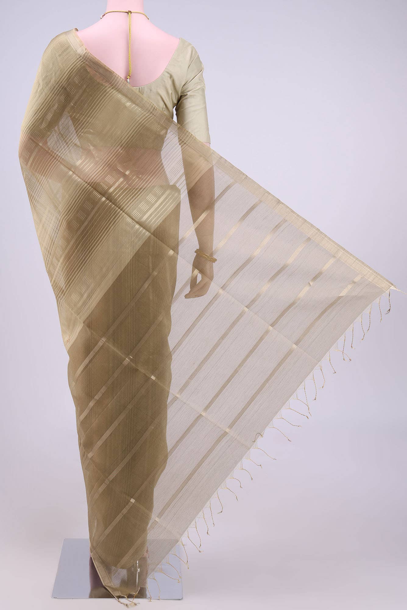 Dark Beige Kora Cotton Saree