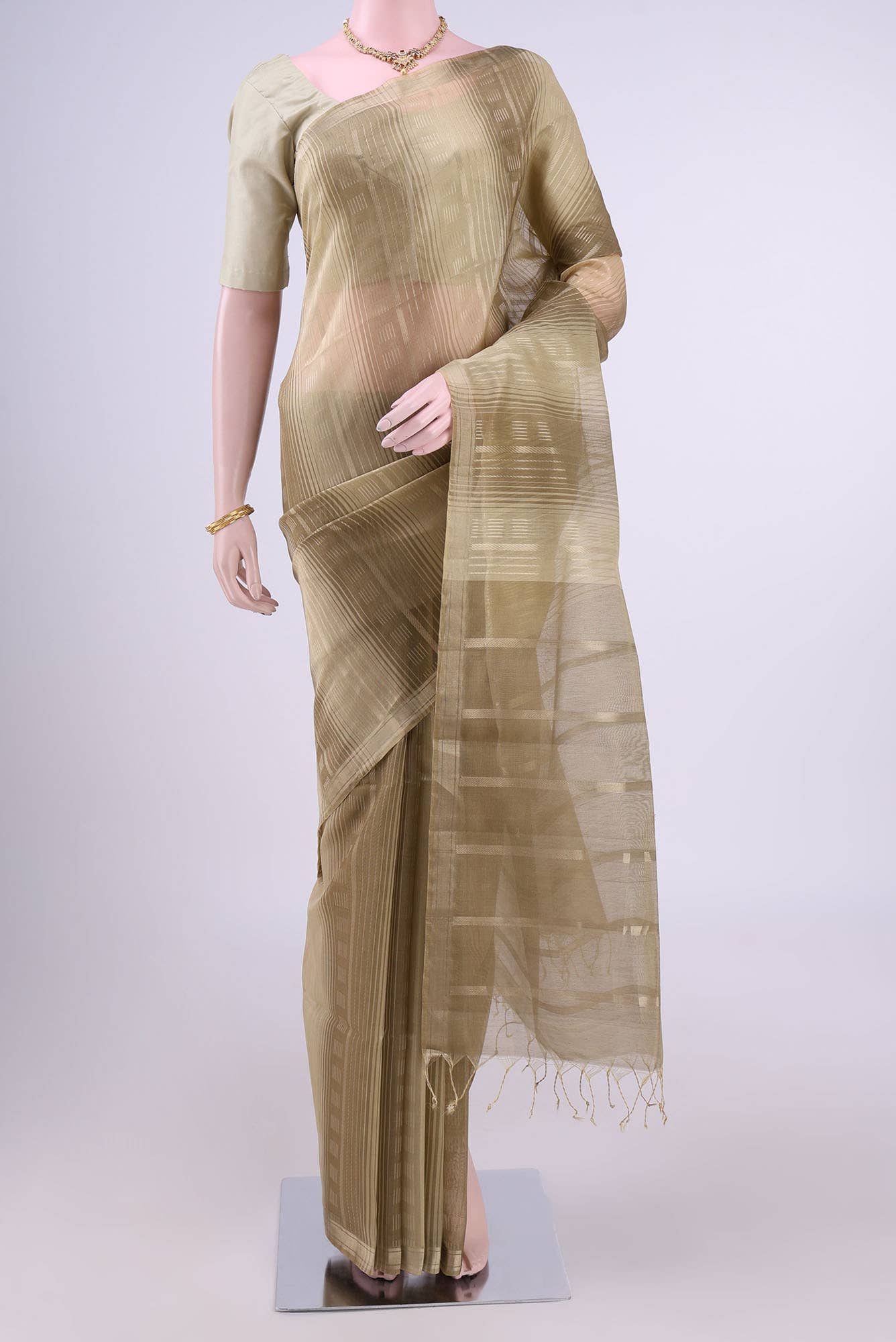 Dark Beige Kora Cotton Saree