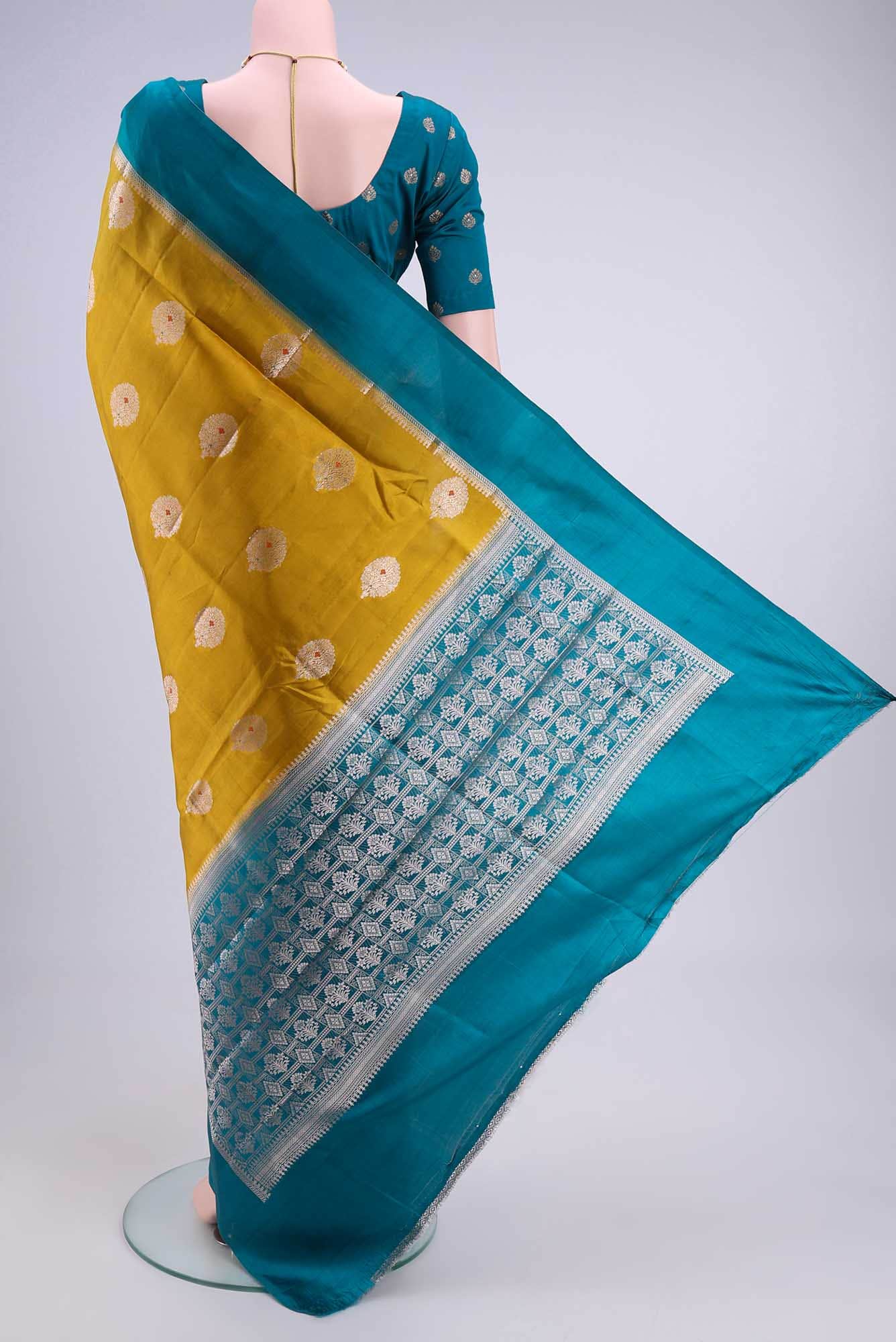 Acid Green Banarasi Raw Silk Saree