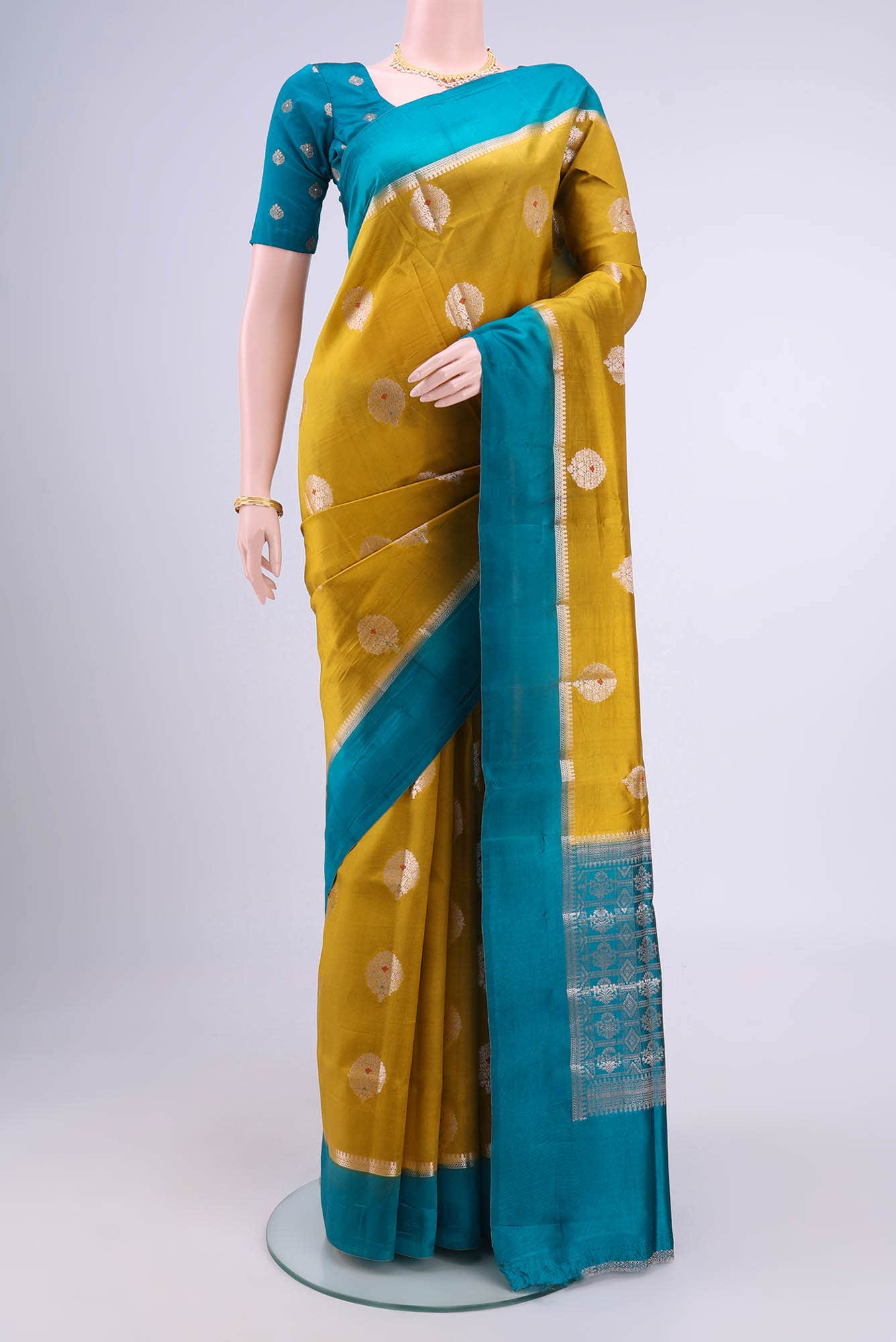 Acid Green Banarasi Raw Silk Saree