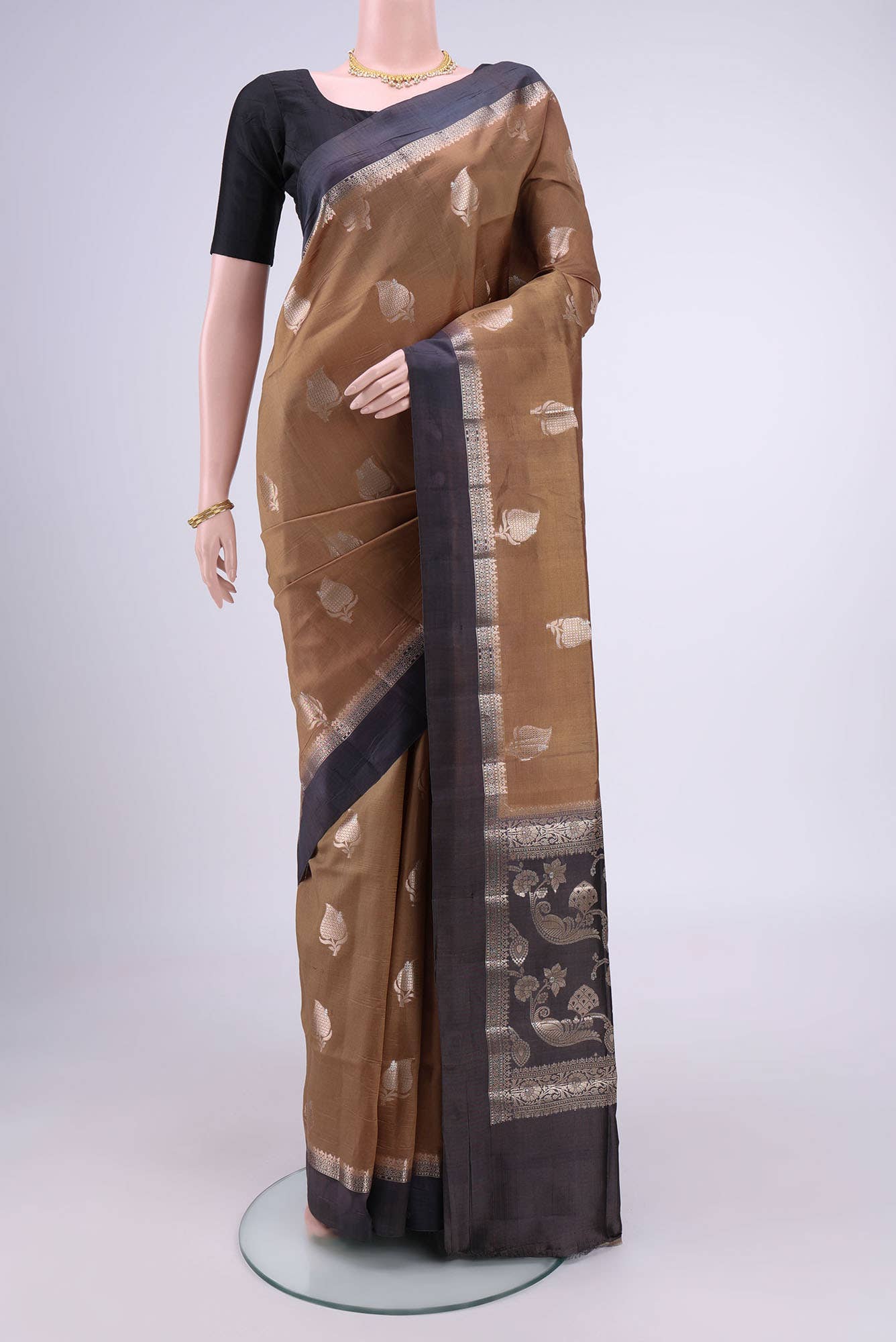 Golden Banarasi Raw Silk Saree