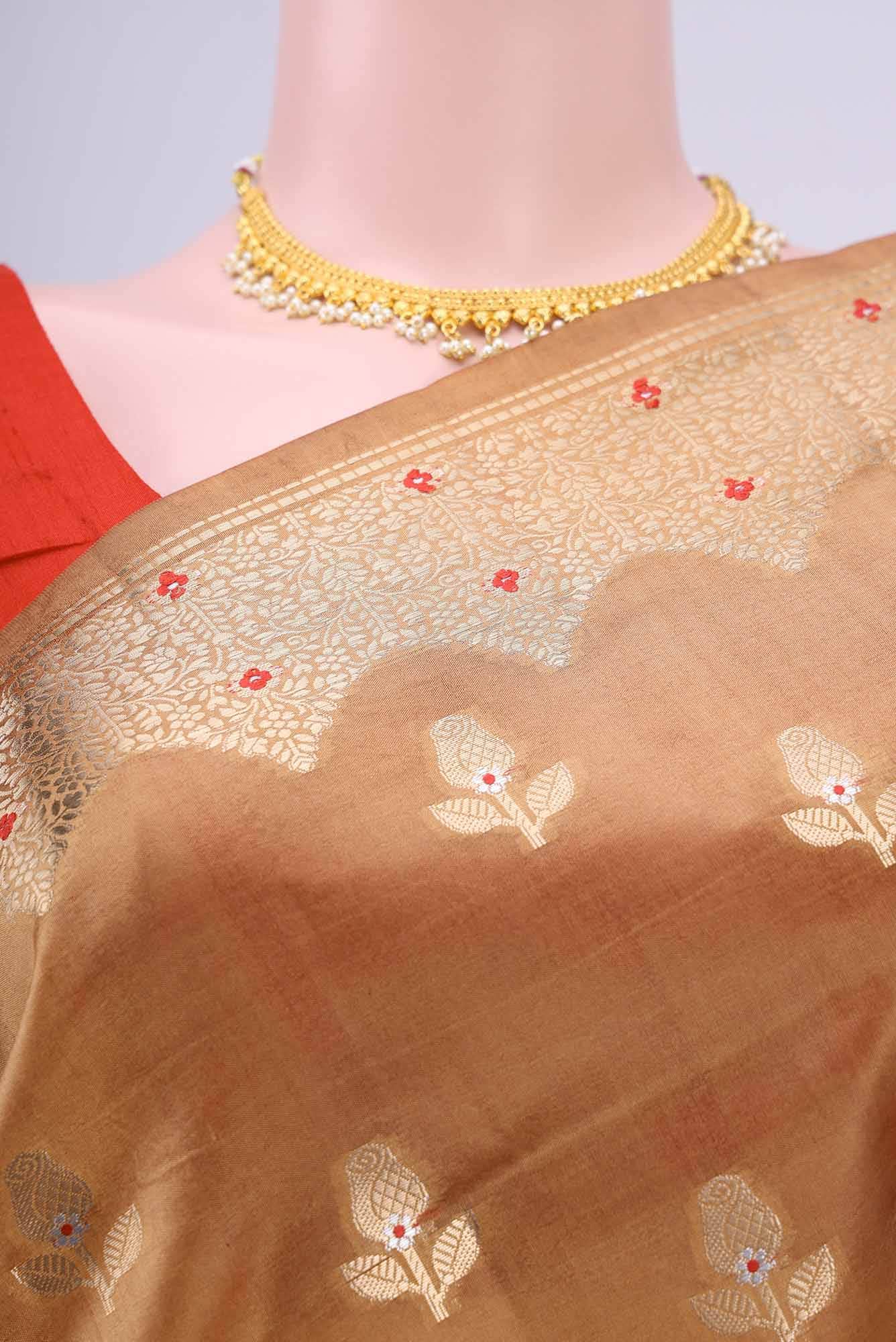 Golden Banarasi Raw Silk Saree