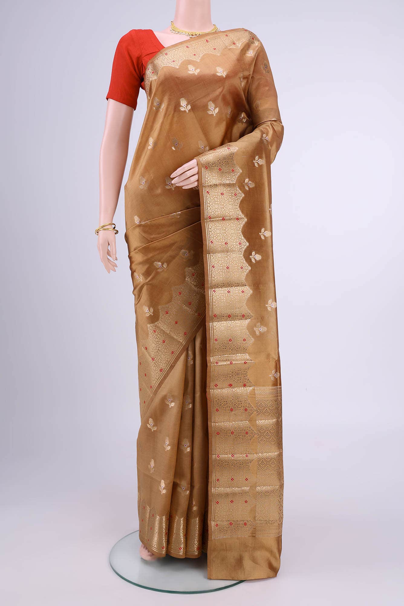 Golden Banarasi Raw Silk Saree