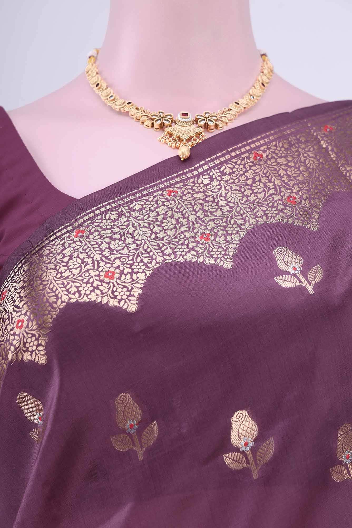 Burgundy Banarasi Raw Silk Saree