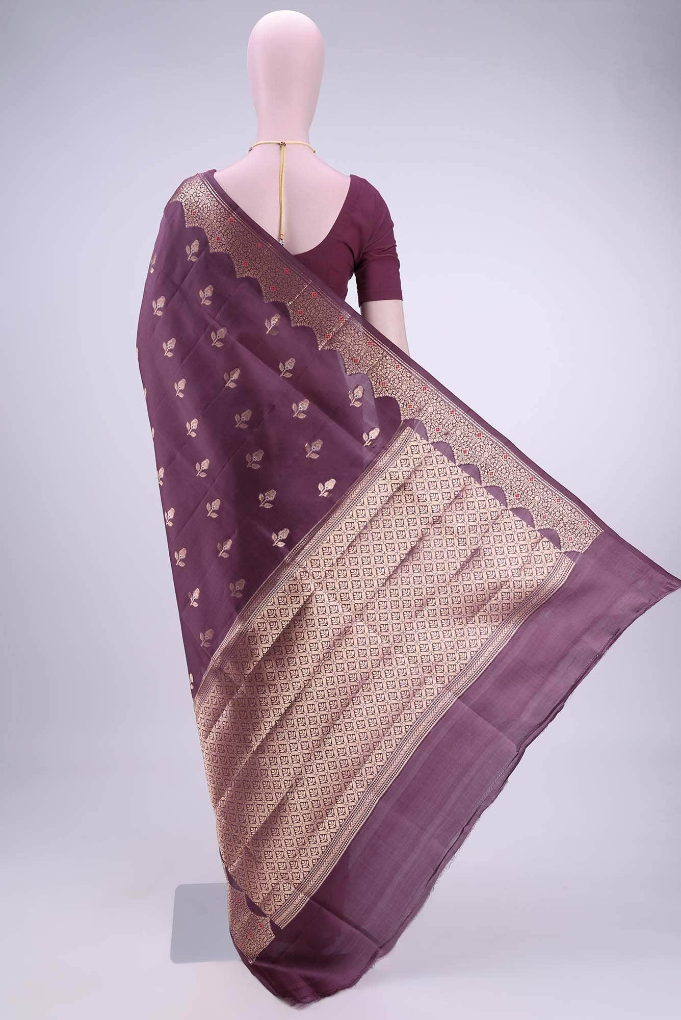 Burgundy Banarasi Raw Silk Saree