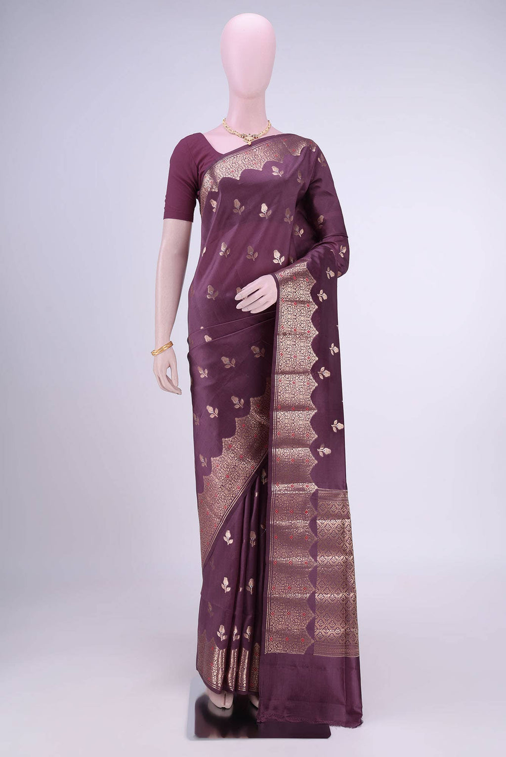 Burgundy Banarasi Raw Silk Saree