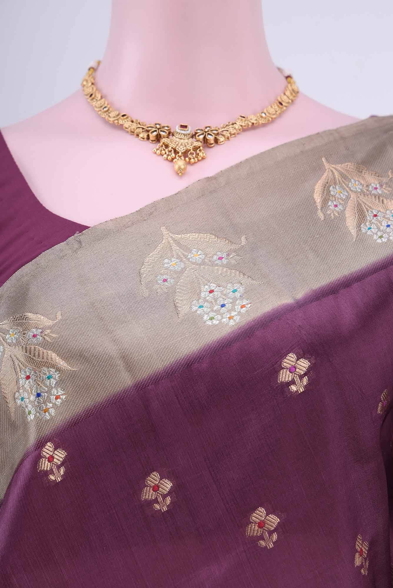 Burgundy Banarasi Raw Silk Saree
