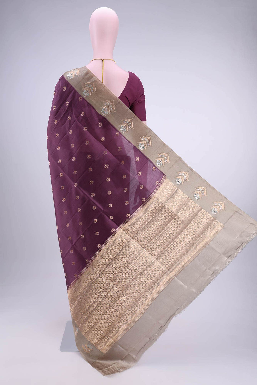 Burgundy Banarasi Raw Silk Saree