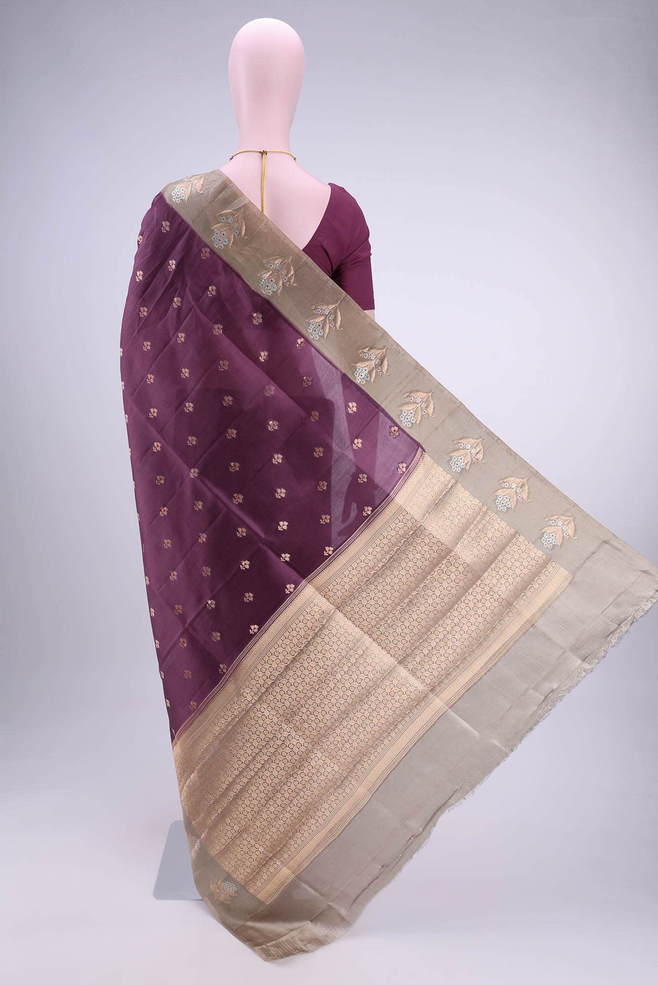 Burgundy Banarasi Raw Silk Saree