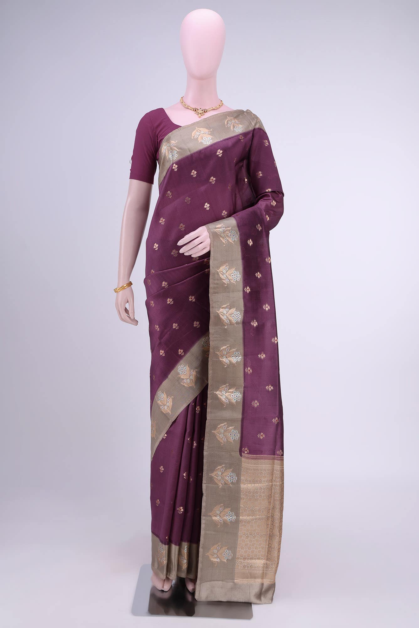Burgundy Banarasi Raw Silk Saree