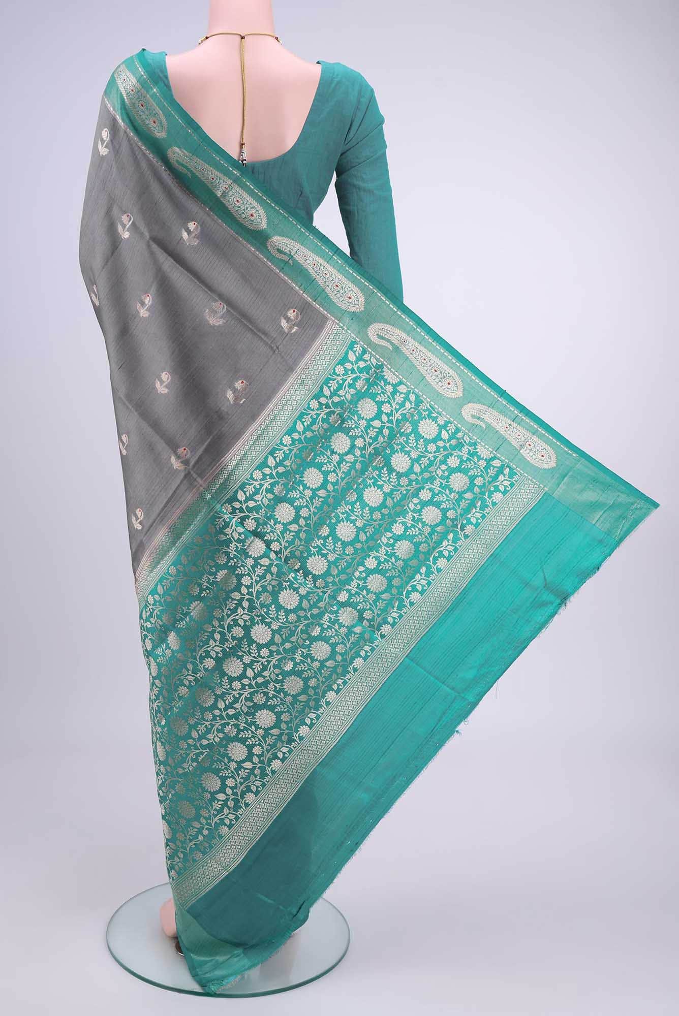 Blue Grey Banarasi Raw Silk Saree