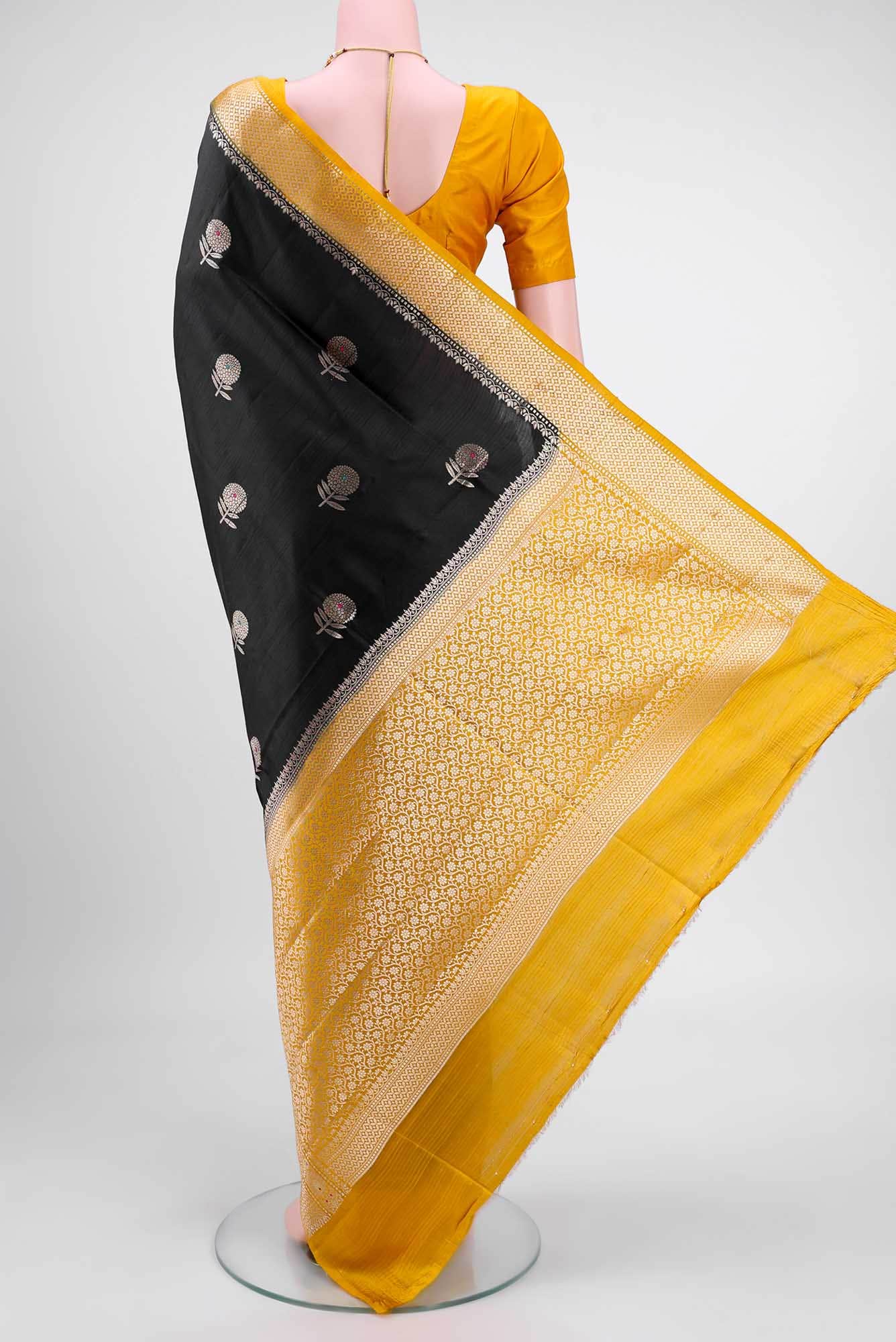 Black Banarasi Raw Silk Saree