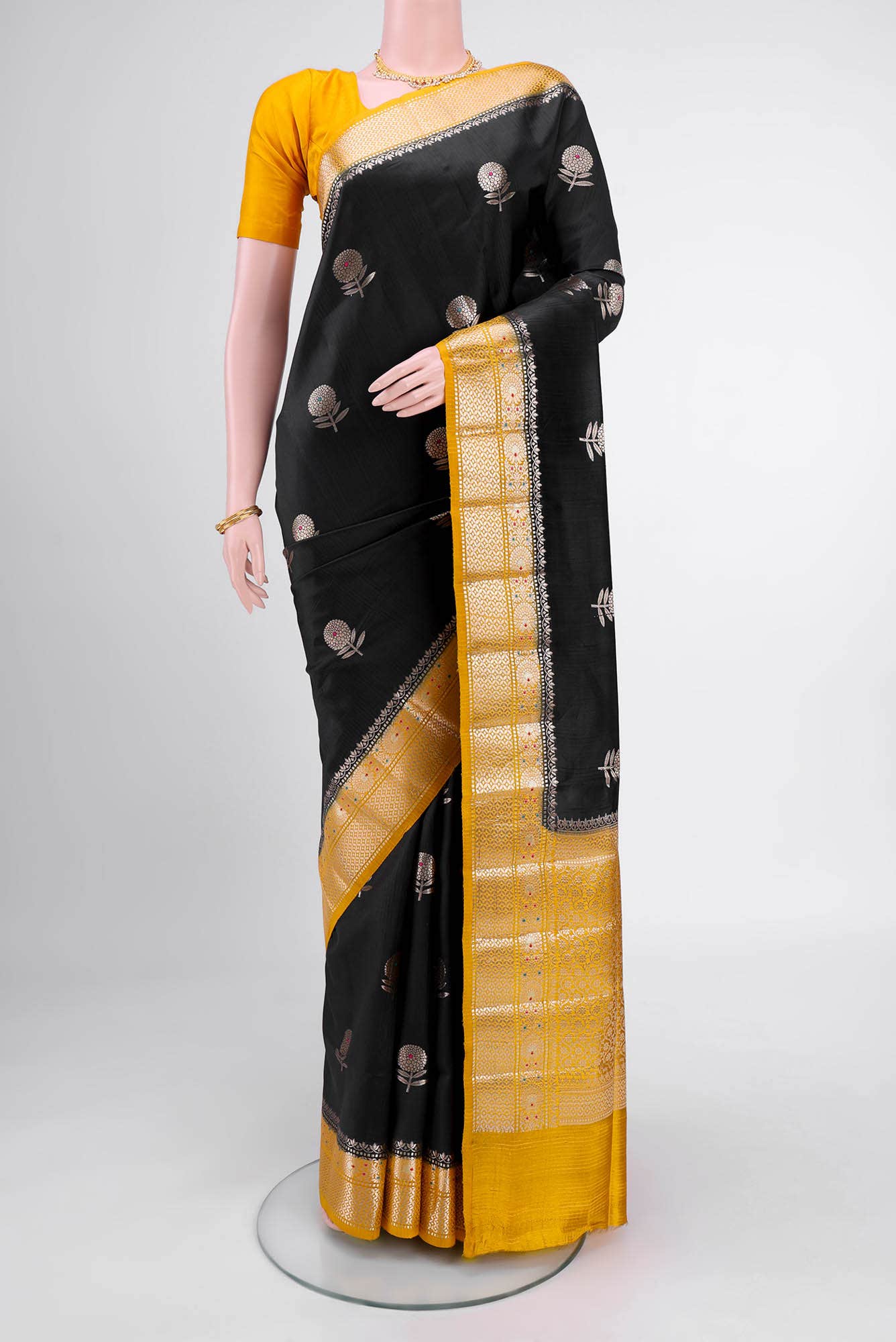 Black Banarasi Raw Silk Saree