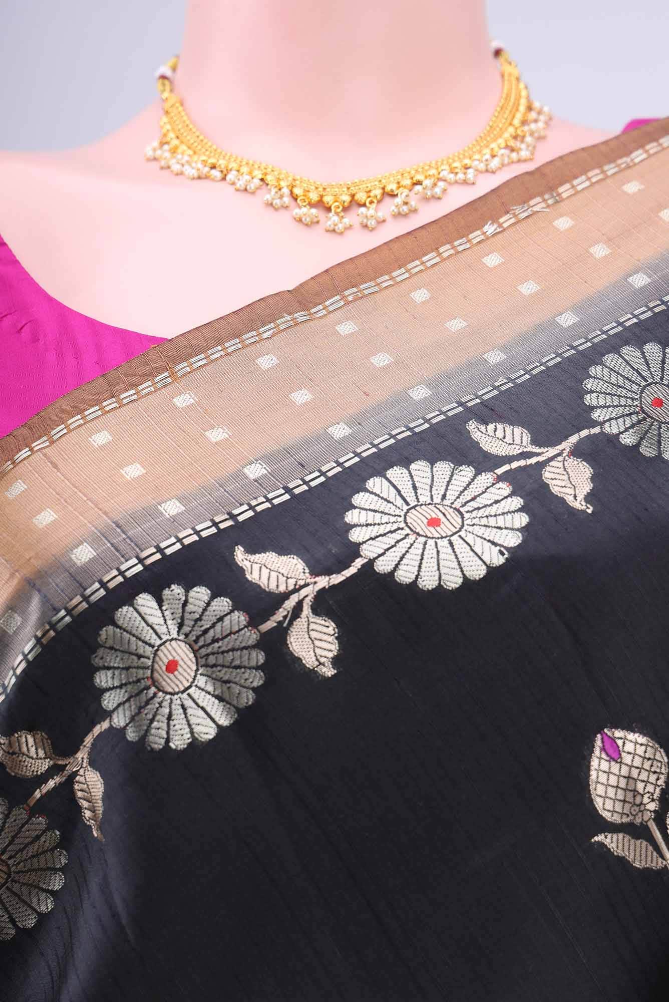 Black Banarasi Raw Silk Saree