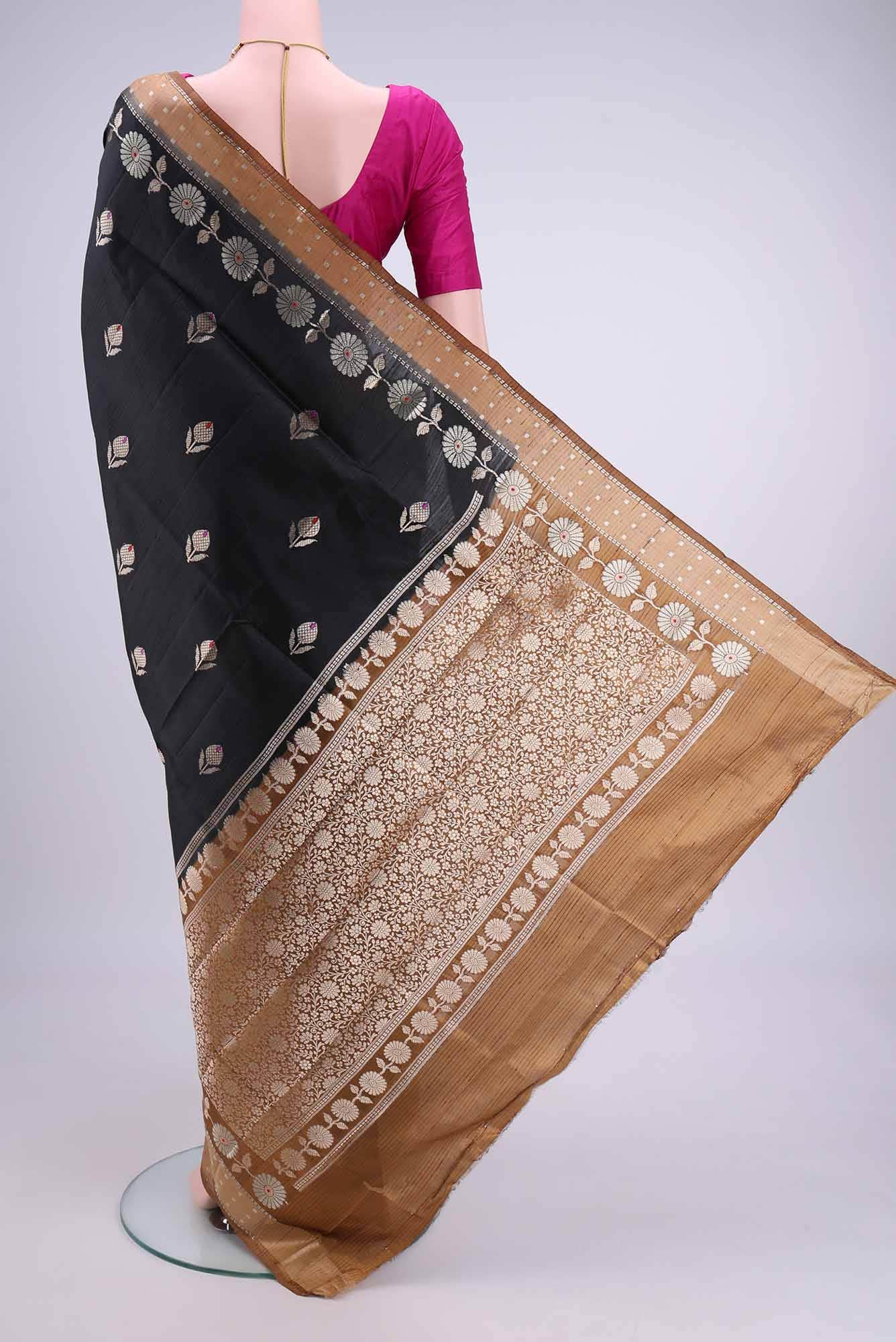Black Banarasi Raw Silk Saree