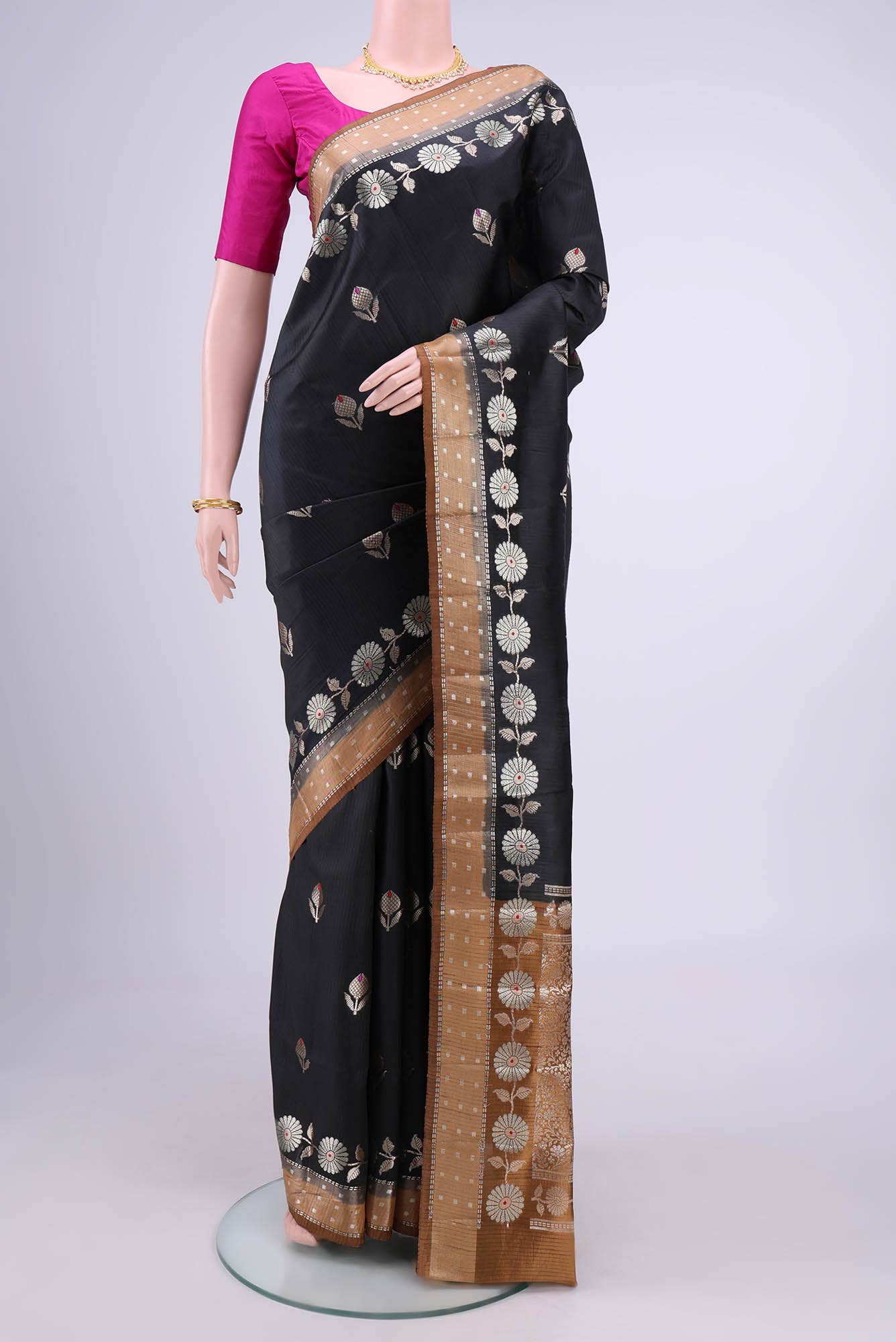 Black Banarasi Raw Silk Saree
