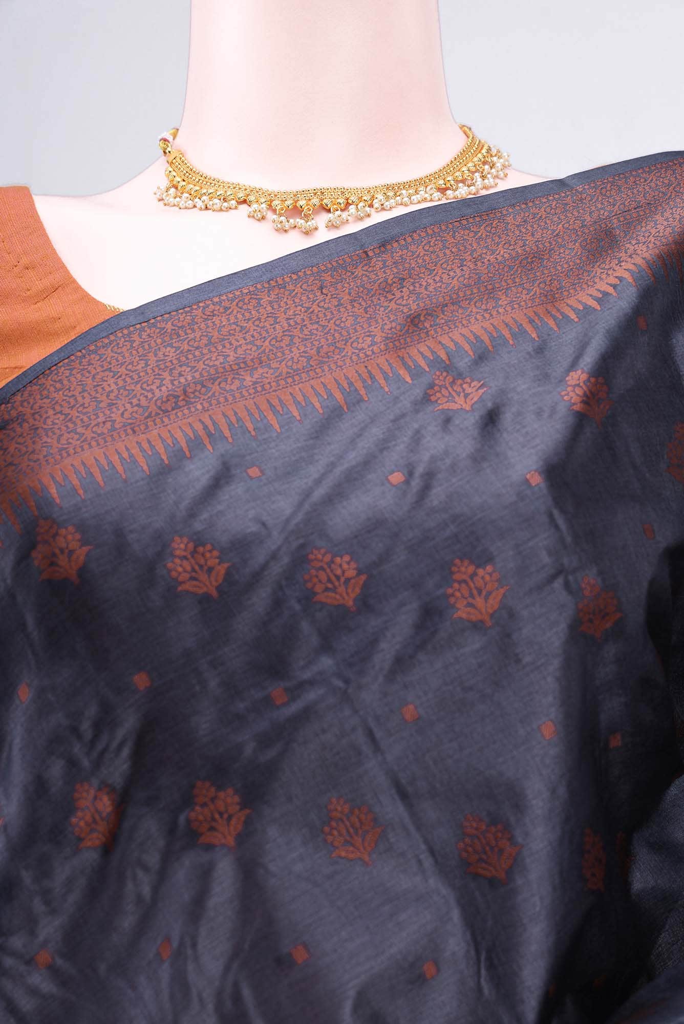 Blue Grey Banarasi Raw Silk Saree