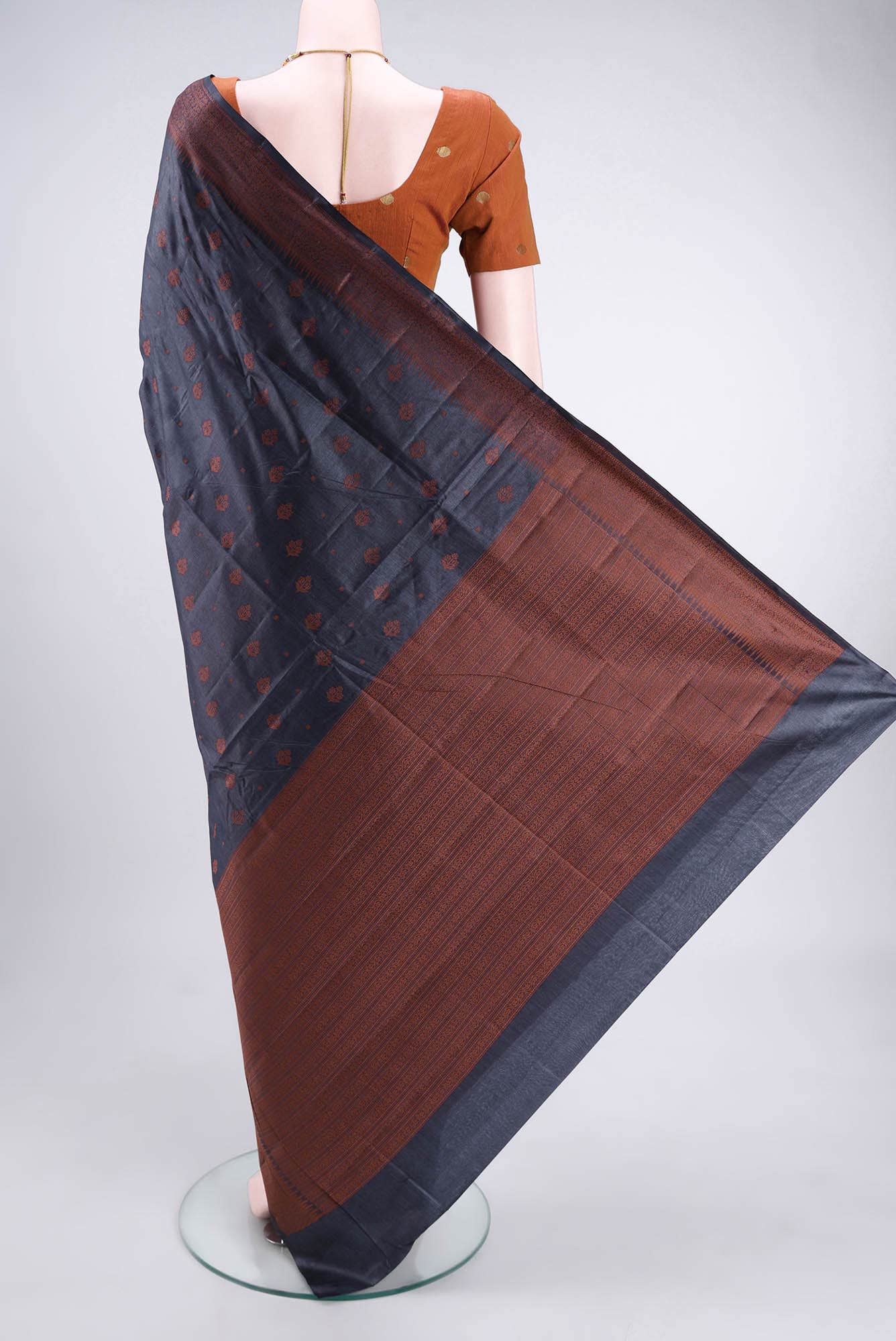 Blue Grey Banarasi Raw Silk Saree