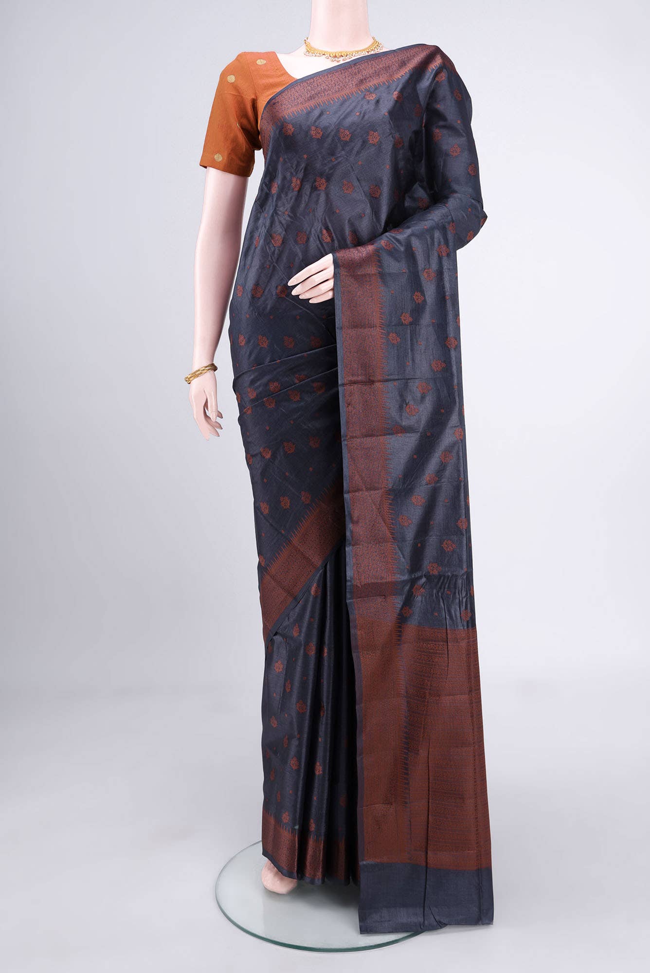 Blue Grey Banarasi Raw Silk Saree